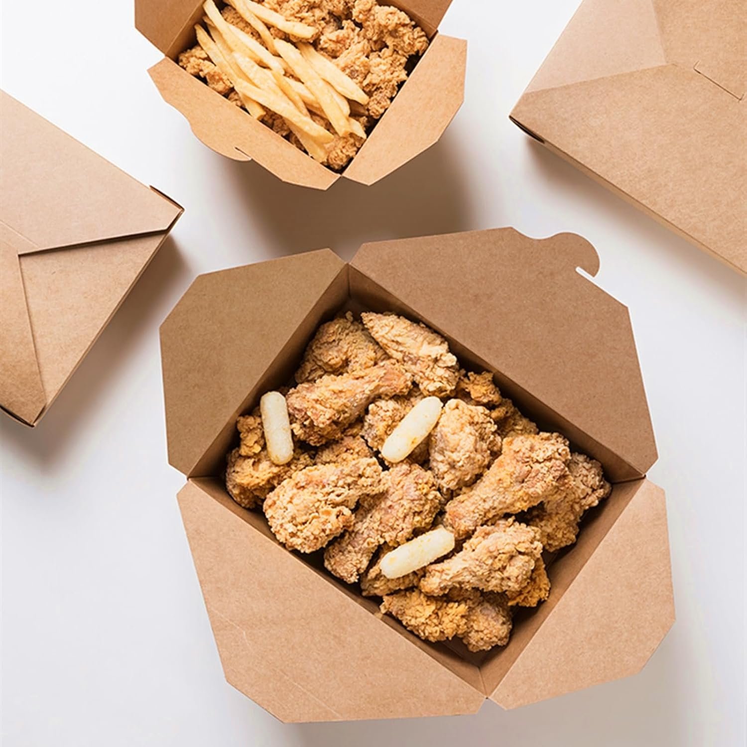 Cajas de cartón apilables para alimentos, 60 unidades de 25 oz, ideal para llevar comida a casa, con Logo Personalizado, opción de Marca Blanca, disponibles en nuestro Proveedor.