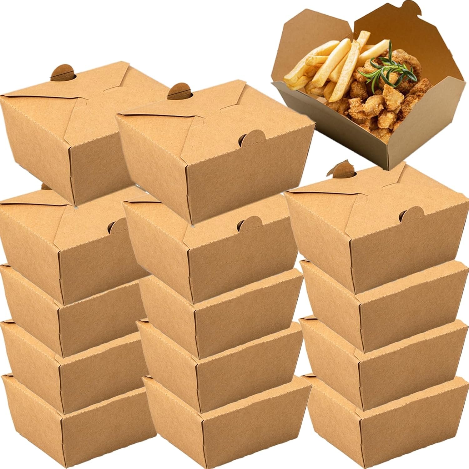 Cajas de cartón apilables para alimentos, 60 unidades de 25 oz, ideal para llevar comida a casa, con Logo Personalizado, opción de Marca Blanca, disponibles en nuestro Proveedor.