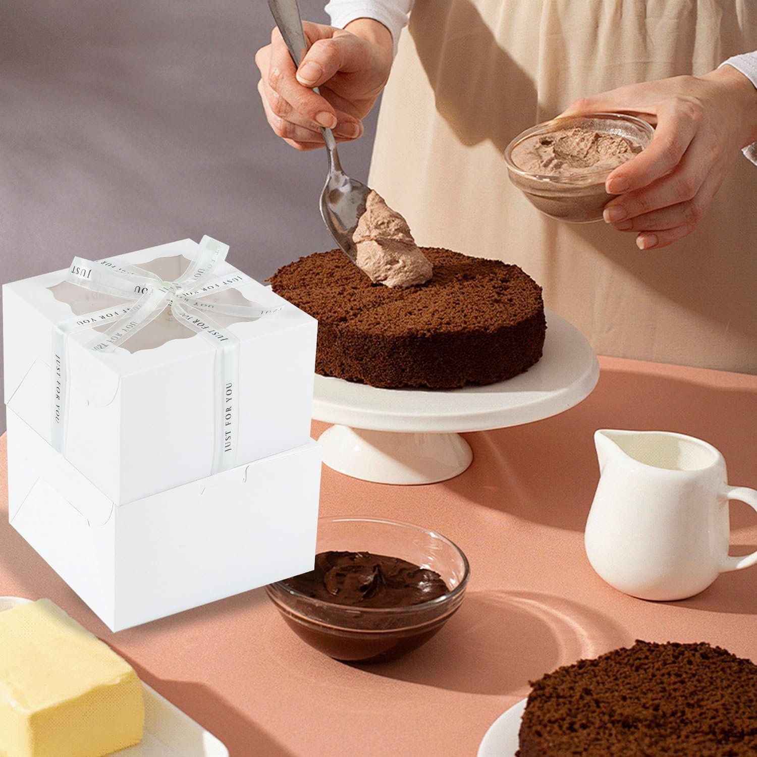 Cajas de pasteles con ventana, 48PCS de 9x9x5 pulgadas, Logo Personalizado, cajas blancas de repostería para cumpleaños, Día de la Madre, San Valentín, bodas y fiestas, Fabricante de contenedores para tortas. Cajas de pasteles con ventana, 48PCS de 9x9x5 pulgadas, Logo Personalizado, cajas blancas de repostería para cumpleaños, Día de la Madre, San Valentín, bodas y fiestas, Fabricante de contenedores para tortas.