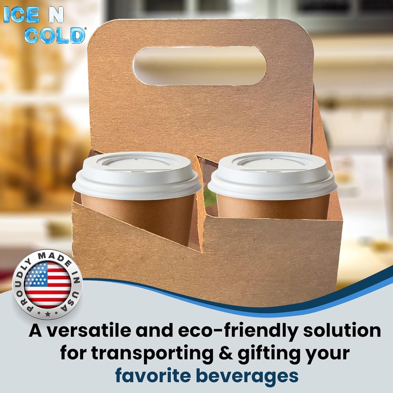 Portador de Bebidas Desechable 4 Tazas con Asa | Soporte de Papel Kraft para Bebidas Calientes o Frías, Logo Personalizado, Servicio de Entrega de Comida, Proveedor (10)