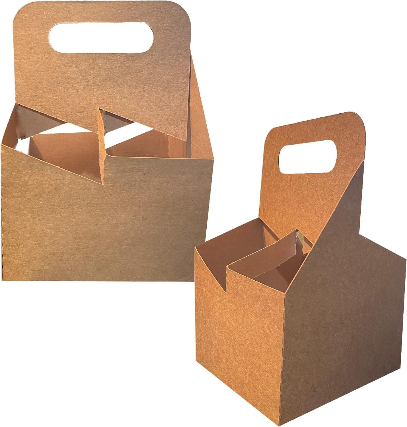 Portador de Bebidas Desechable 4 Tazas con Asa | Soporte de Papel Kraft para Bebidas Calientes o Frías, Logo Personalizado, Servicio de Entrega de Comida, Proveedor (10)