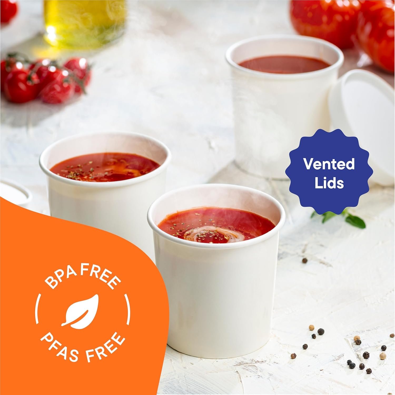 Contenedor de comida de papel con tapa - Logo Personalizado, tazas aislantes con tapas ventiladas para sopa, helados y yogur, 16 oz - 50 sets - Eco-Friendly - Marca Blanca de Fábrica. Contenedor de comida de papel con tapa - Logo Personalizado, tazas aislantes con tapas ventiladas para sopa, helados y yogur, 16 oz - 50 sets - Eco-Friendly - Marca Blanca de Fábrica.