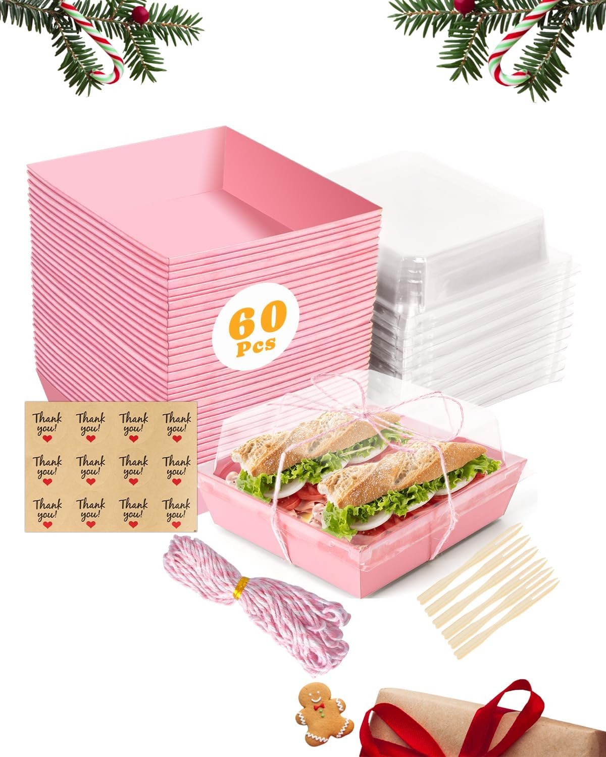 Caja de charcutería rosa de 60 unidades con tapa transparente, personalización de logo, cajas desechables individuales de 5 pulgadas para sushi, galletas, trozo de pastel, postre y sándwich, servicio de un proveedor.