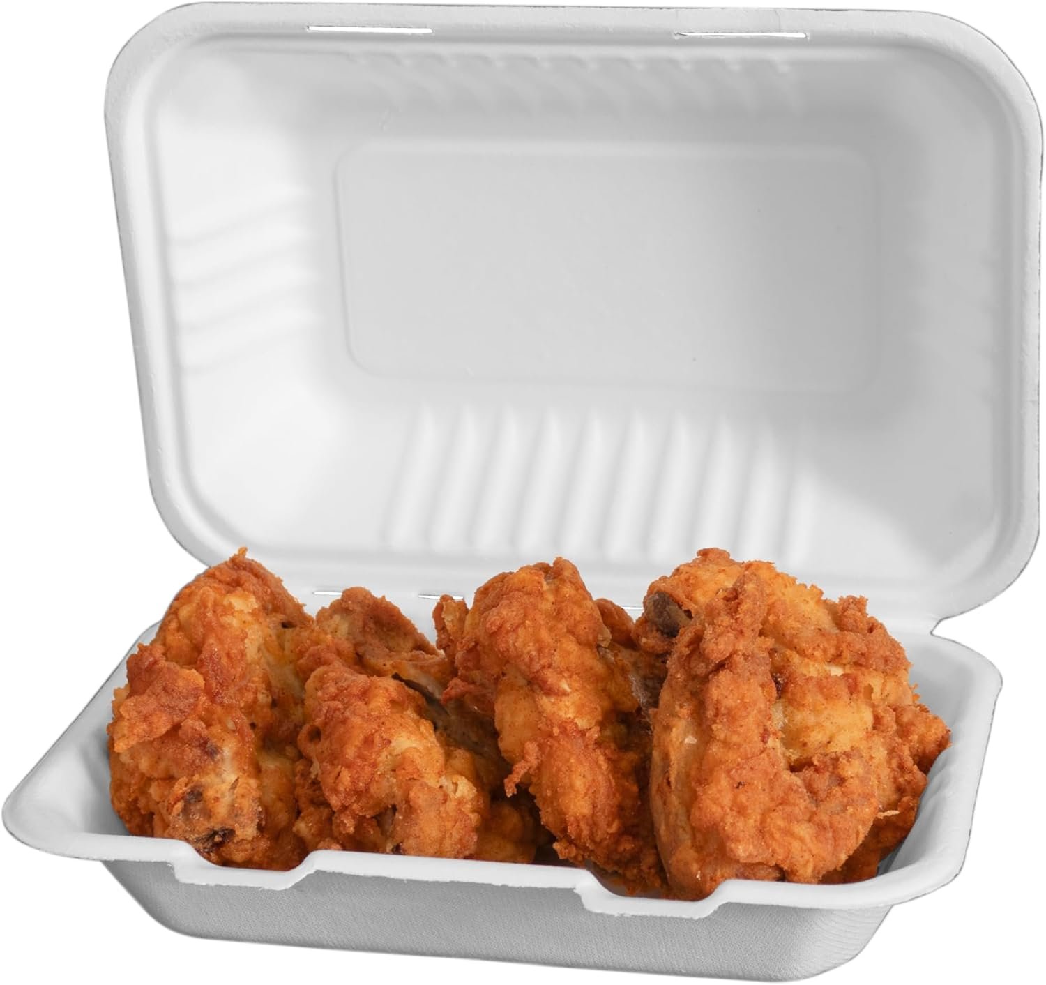 Contenedores desechables para llevar 9x6 pulgadas【75 paquetes】, cajas de comida compostables Bagasse con tapas, marca blanca ideales para almuerzos, ensaladas, preparación de comidas, proveedor confiable.