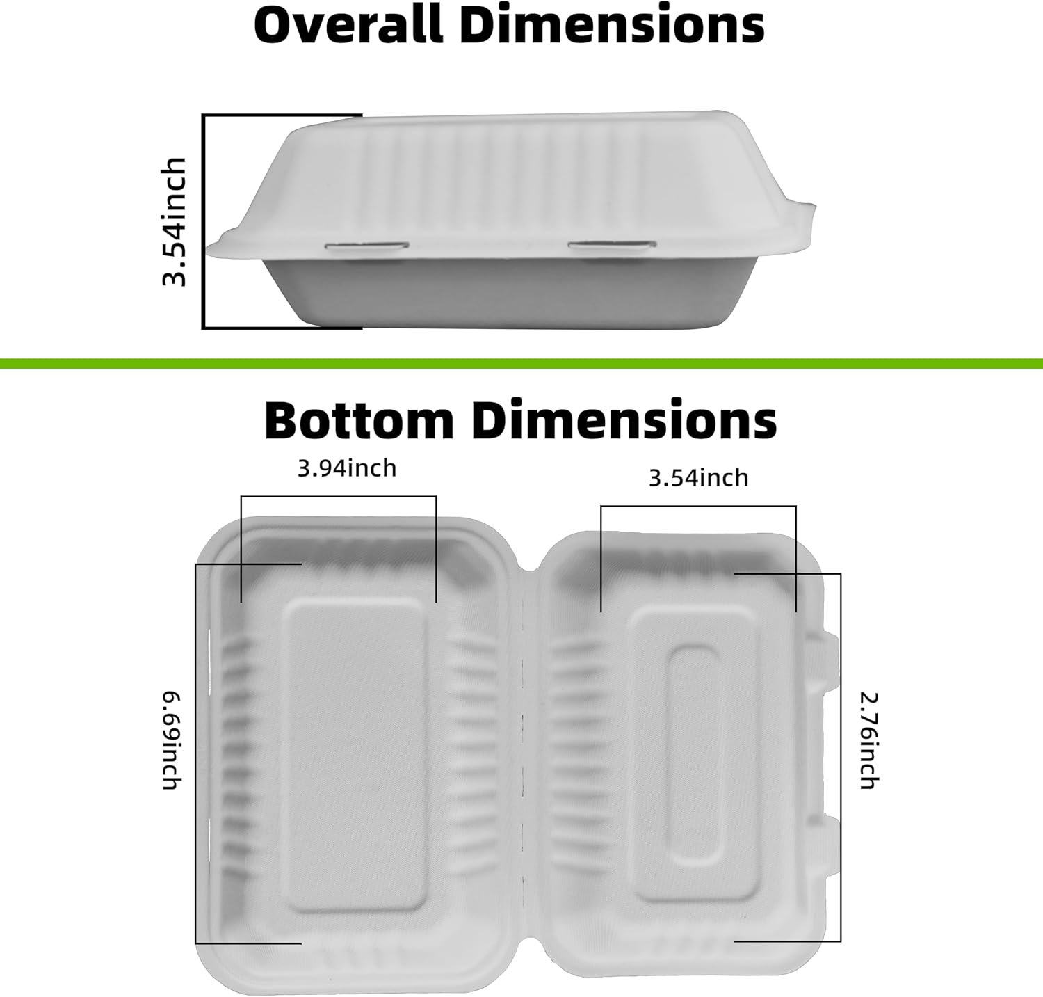 Contenedores desechables para llevar 9x6 pulgadas【75 paquetes】, cajas de comida compostables Bagasse con tapas, marca blanca ideales para almuerzos, ensaladas, preparación de comidas, proveedor confiable.