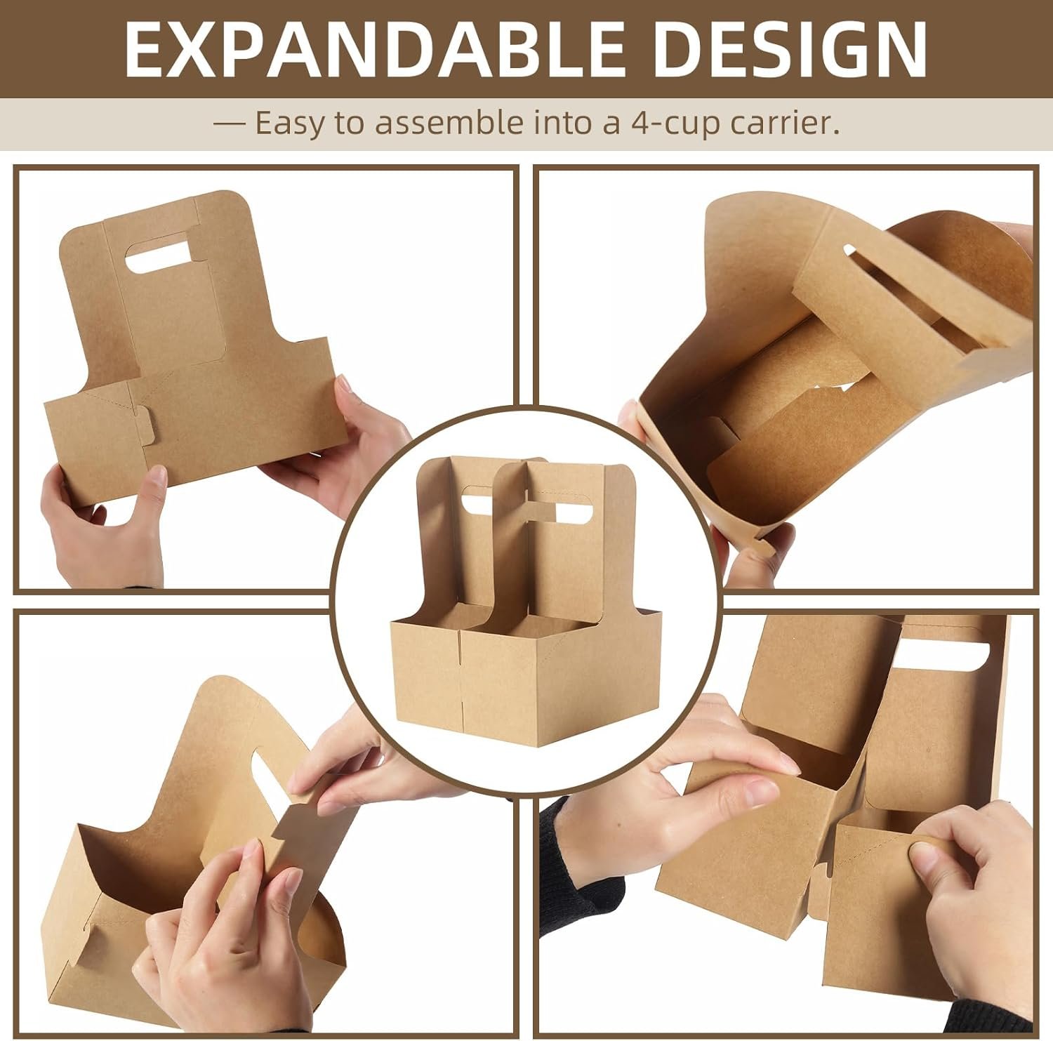 Portador de café desechable con logo personalizado, soporte de cartón para 2 tazas, porta bebidas portátil con asa para bebidas calientes y frías, 200 unidades, proveedor de soluciones de empaque.