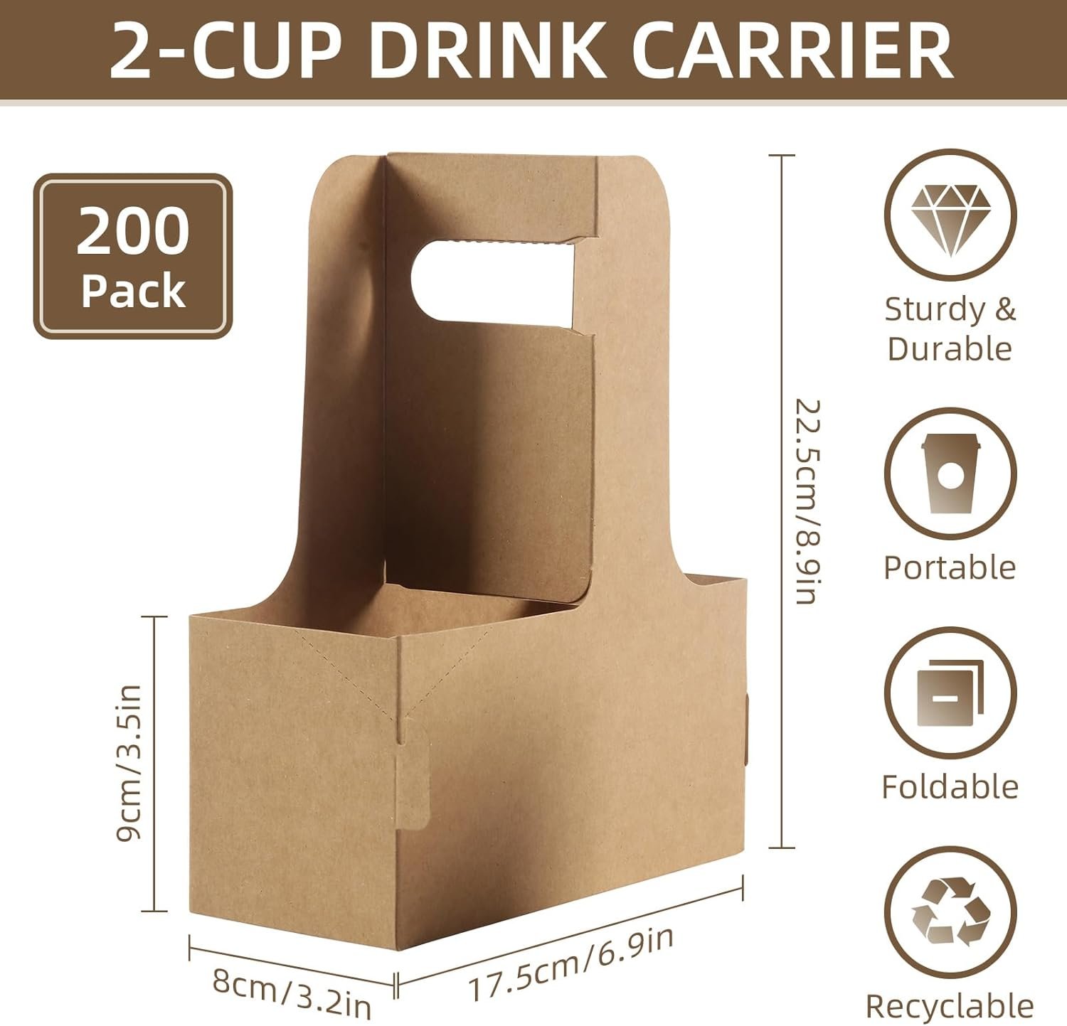 Portador de café desechable con logo personalizado, soporte de cartón para 2 tazas, porta bebidas portátil con asa para bebidas calientes y frías, 200 unidades, proveedor de soluciones de empaque.