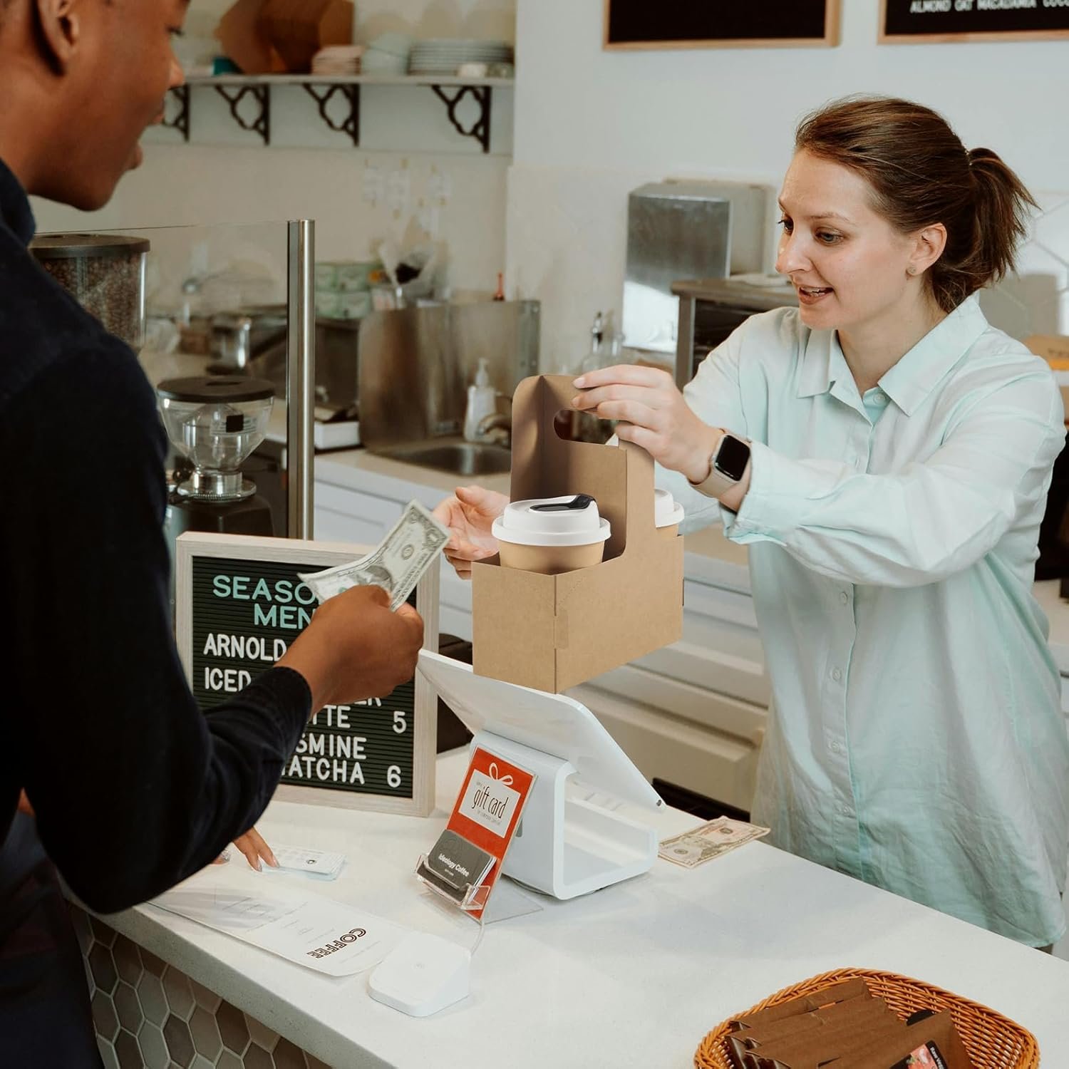 Portador de café desechable con logo personalizado, soporte de cartón para 2 tazas, porta bebidas portátil con asa para bebidas calientes y frías, 200 unidades, proveedor de soluciones de empaque.