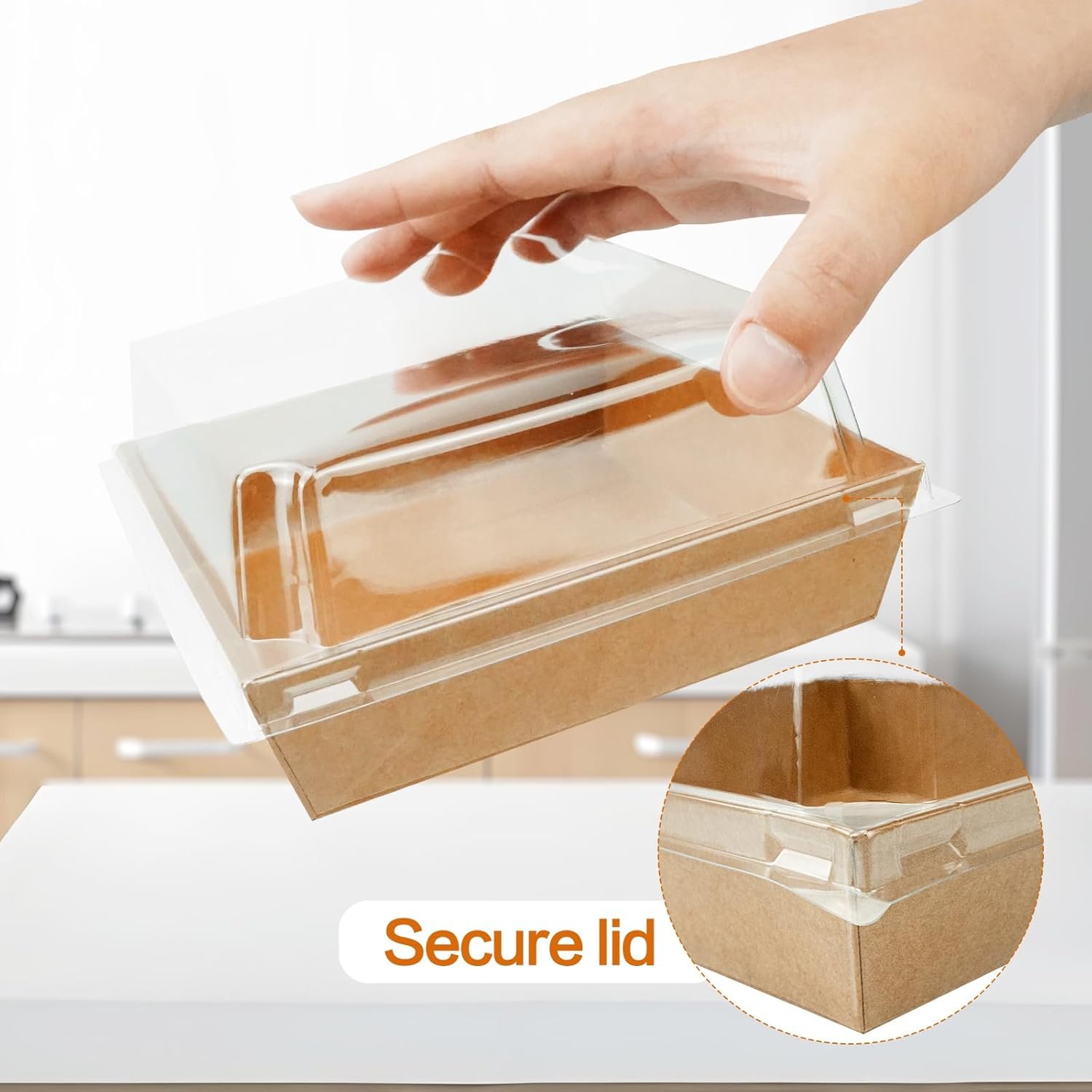 Caja desechable de papel cuadrada de 5 pulgadas con tapa clara, 100 unidades, ideal para postres, sándwiches, galletas y sushi, con logotipo personalizado para su marca blanca, directo de nuestro proveedor.