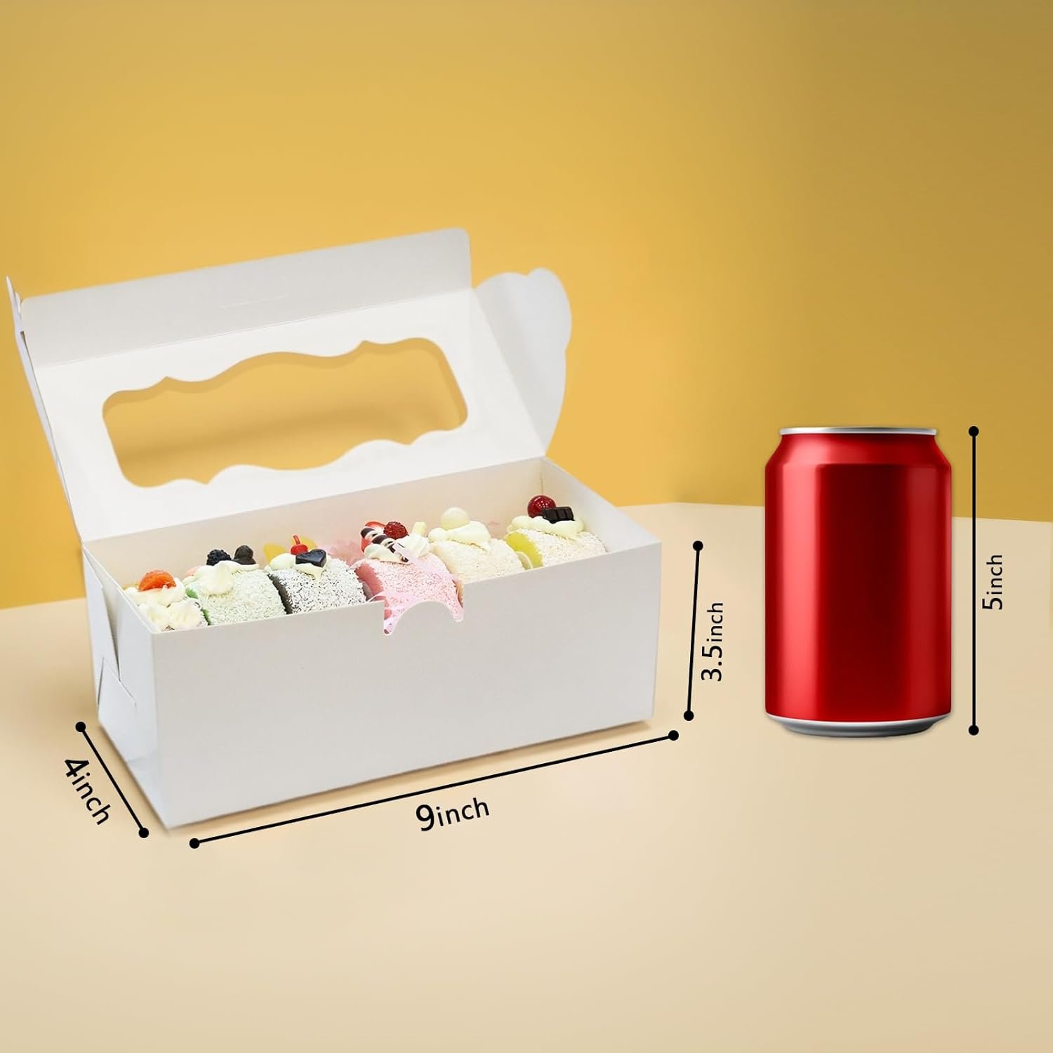 Cajas de galletas blancas con ventana para regalo, 10pcs de 9x4x3.5 pulgadas, con Logo Personalizado, ideales para pasteles enrollados, postres, muffins, donas, caramelos y pasteles; Proveedor de soluciones de empaque y presentación.