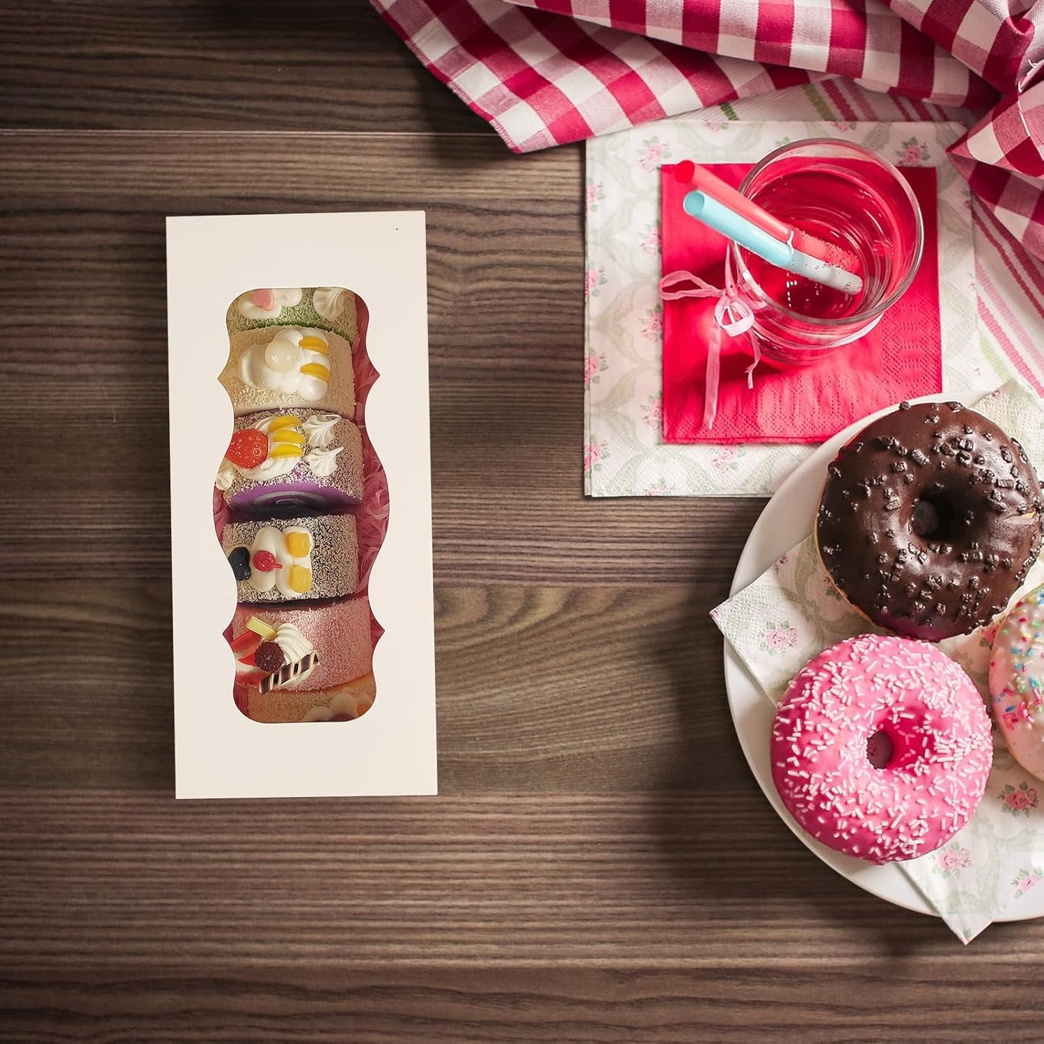 Cajas de galletas blancas con ventana para regalo, 10pcs de 9x4x3.5 pulgadas, con Logo Personalizado, ideales para pasteles enrollados, postres, muffins, donas, caramelos y pasteles; Proveedor de soluciones de empaque y presentación.