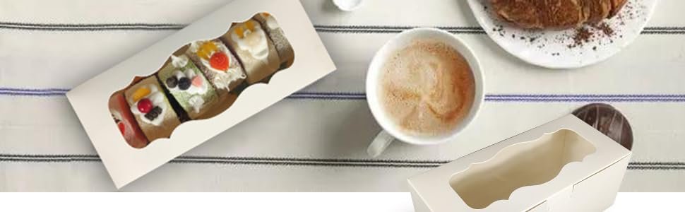 Cajas de galletas blancas con ventana para regalo, 10pcs de 9x4x3.5 pulgadas, con Logo Personalizado, ideales para pasteles enrollados, postres, muffins, donas, caramelos y pasteles; Proveedor de soluciones de empaque y presentación.