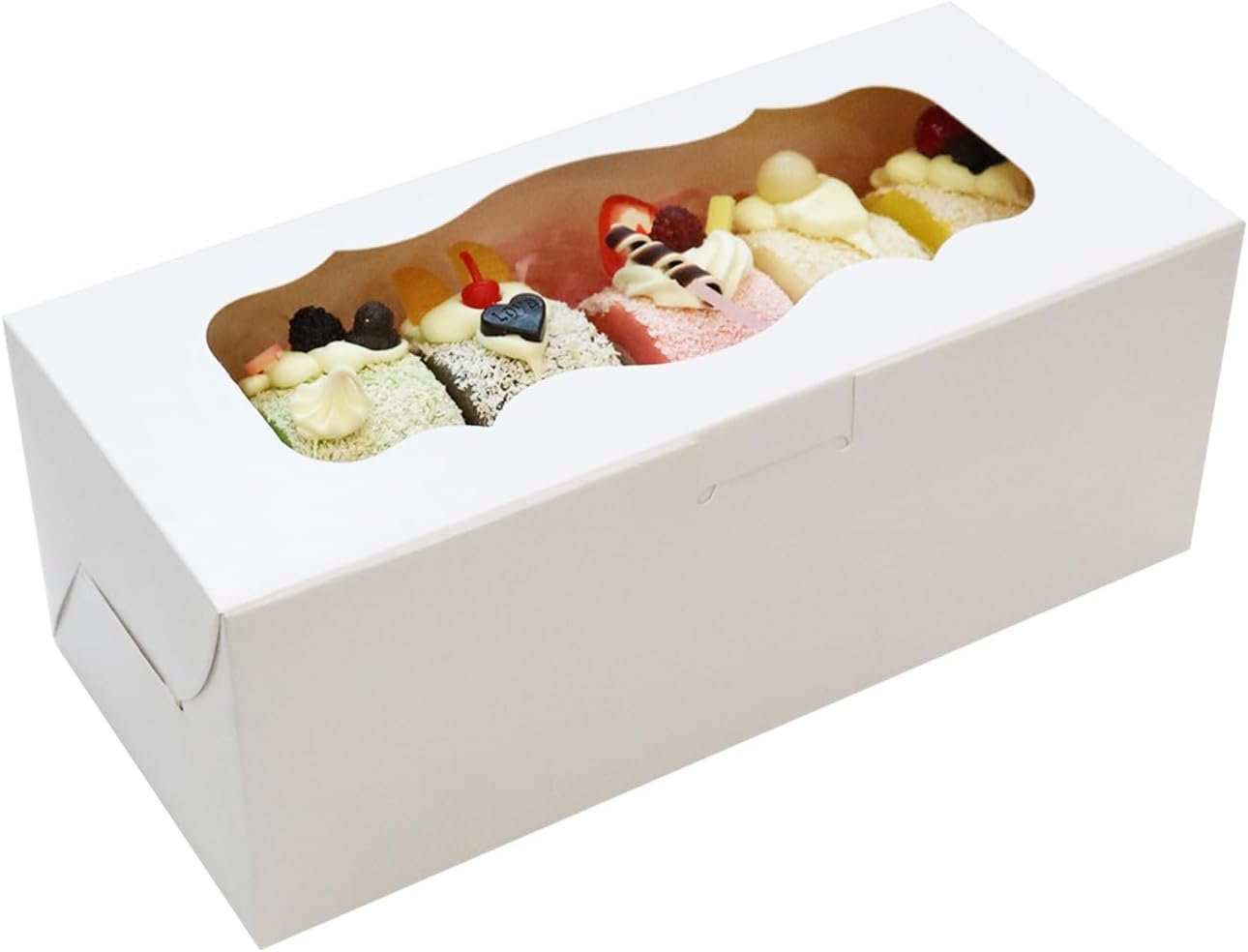 Cajas de galletas blancas con ventana para regalo, 10pcs de 9x4x3.5 pulgadas, con Logo Personalizado, ideales para pasteles enrollados, postres, muffins, donas, caramelos y pasteles; Proveedor de soluciones de empaque y presentación.