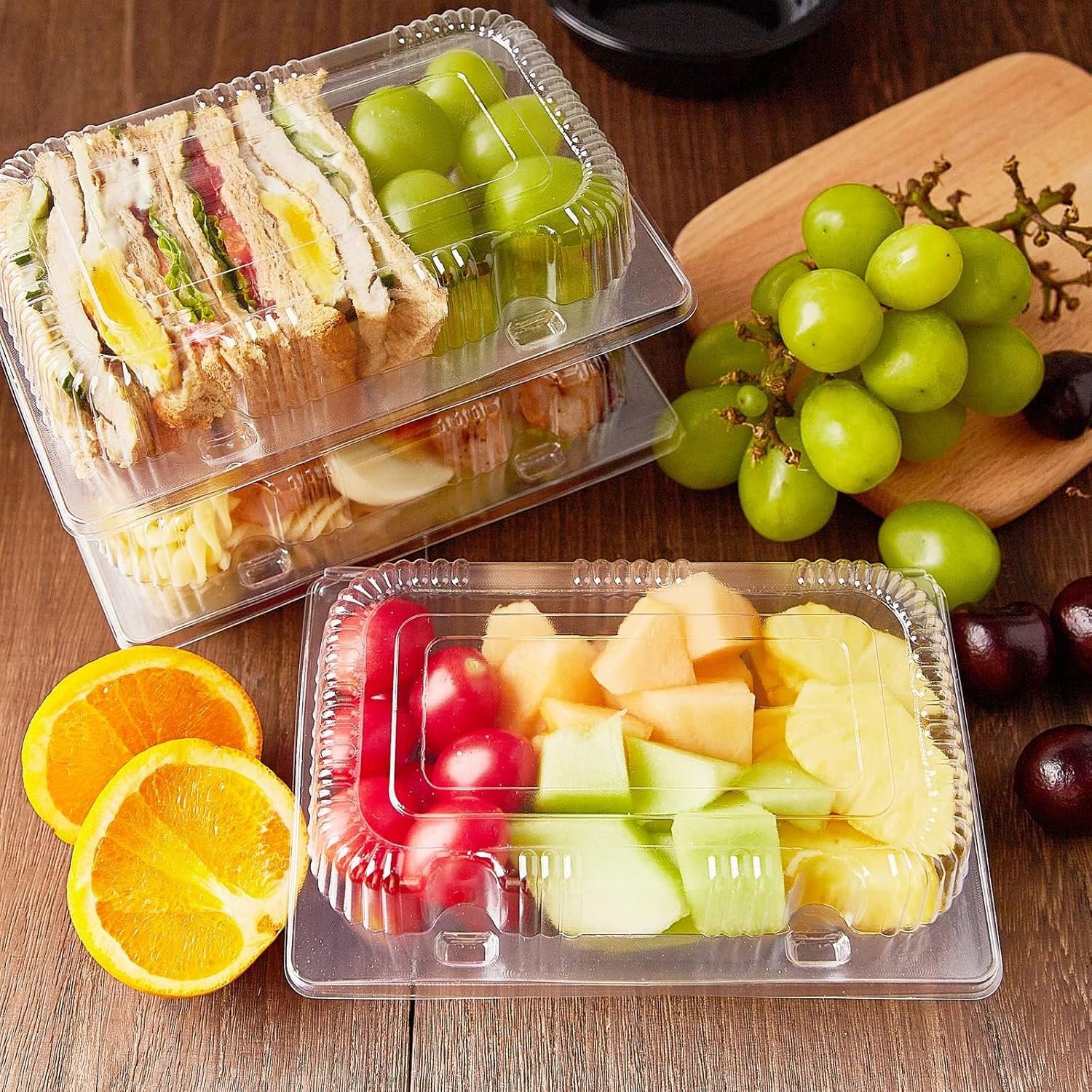 Contenedores de comida desechables de plástico resistente con tapa transparente (40 unidades) para llevar, cajas para postres, porciones de pastel, ensaladas, pasteles y sándwiches, con logo personalizado. Ideal para distribución de marca blanca, fabricados en Fábrica. Contenedores de comida desechables de plástico resistente con tapa transparente (40 unidades) para llevar, cajas para postres, porciones de pastel, ensaladas, pasteles y sándwiches, con logo personalizado. Ideal para distribución de marca blanca, fabricados en Fábrica.