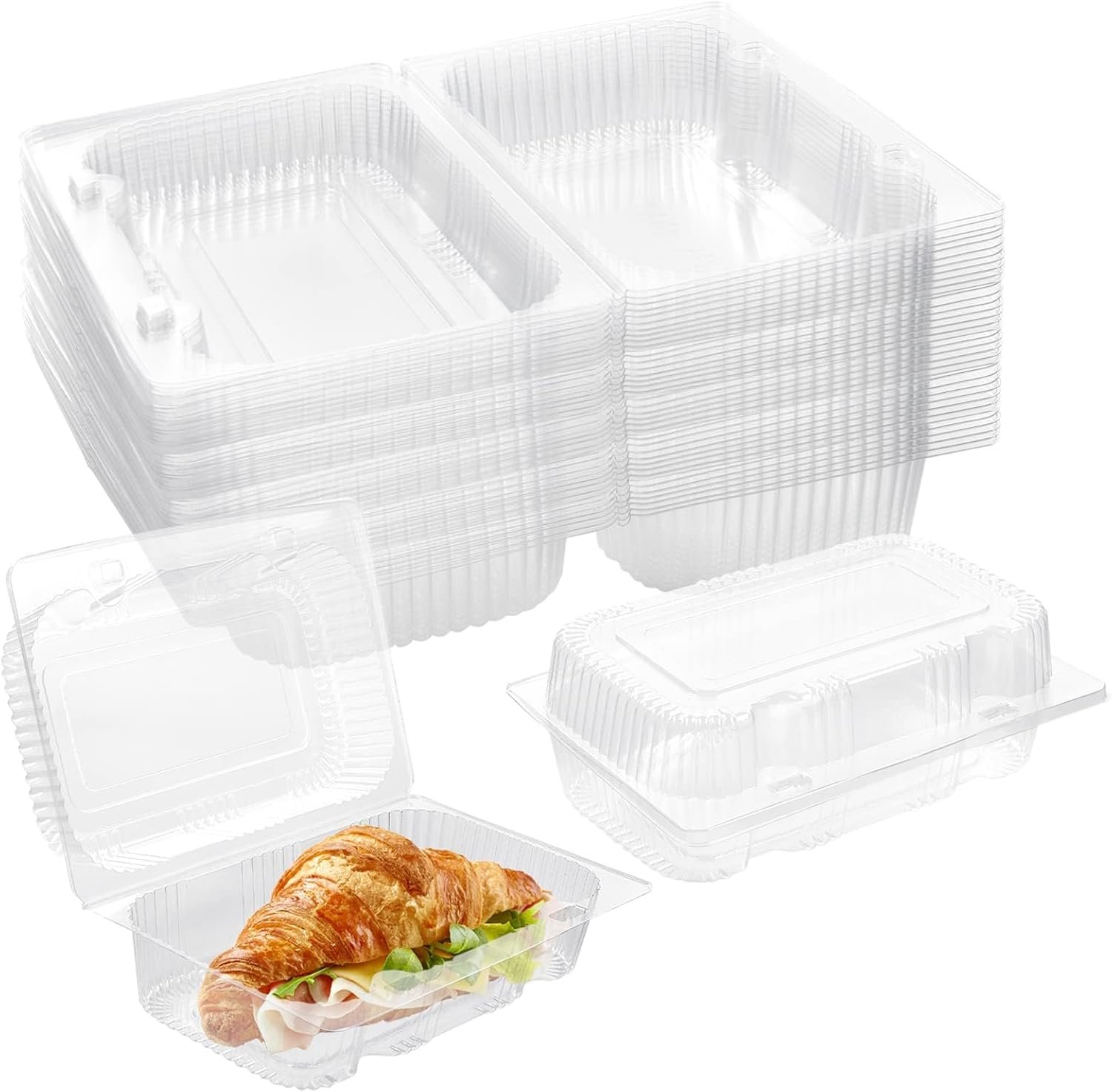 Contenedores de comida desechables de plástico resistente con tapa transparente (40 unidades) para llevar, cajas para postres, porciones de pastel, ensaladas, pasteles y sándwiches, con logo personalizado. Ideal para distribución de marca blanca, fabricados en Fábrica.