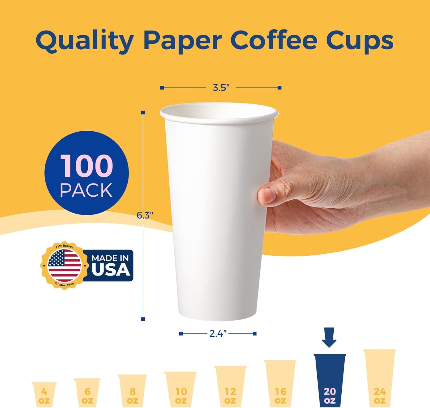Cupos desechables de papel de 20 oz para bebidas calientes y frías, con logo personalizado, embalaje de 100 unidades, ideales para fiestas, oficinas, negocios, cafés y bistrós, fabricados en la fábrica con papel blanco grueso y duradero, uso diario y marca blanca.