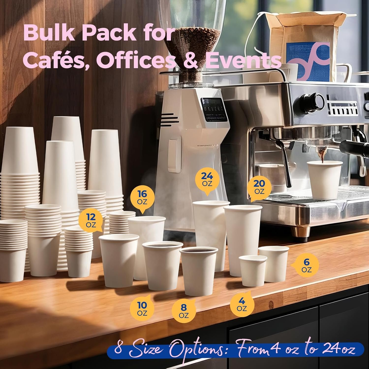 Cupos desechables de papel de 20 oz para bebidas calientes y frías, con logo personalizado, embalaje de 100 unidades, ideales para fiestas, oficinas, negocios, cafés y bistrós, fabricados en la fábrica con papel blanco grueso y duradero, uso diario y marca blanca.