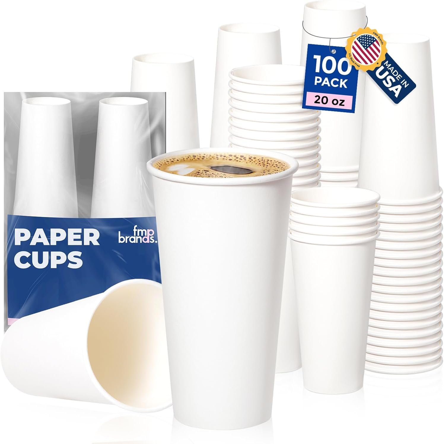 Cupos desechables de papel de 20 oz para bebidas calientes y frías, con logo personalizado, embalaje de 100 unidades, ideales para fiestas, oficinas, negocios, cafés y bistrós, fabricados en la fábrica con papel blanco grueso y duradero, uso diario y marca blanca.