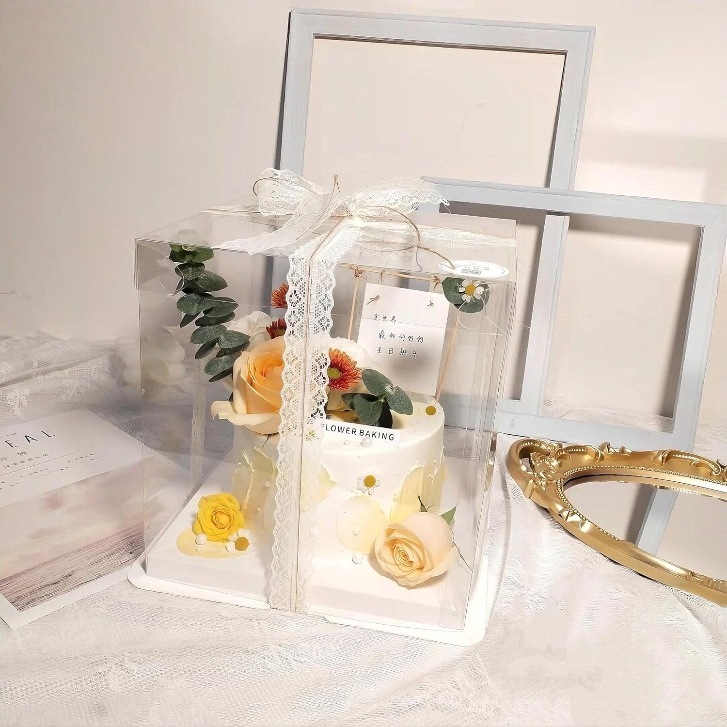Logo Personalizado para Caja de Pasteles Grande Cuadrada de 12 Pulgadas (30x30x28 cm) | Presentación Elegante con Cinta de Seda para Tartas de Niveles, Ocasiones Especiales y Bodas | Proveedor de Envases de Calidad