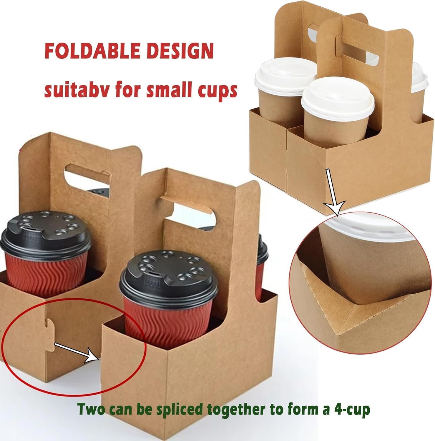 Logo Personalizado 20 Pack Porta Bebidas Kraft con Asas, Soporte Desechable para 2 Tazas de Bebidas Calientes o Frías, Servicio de Comida para Llevar en Café y Restaurante, Proveedor de Cartón para Café para Llevar.