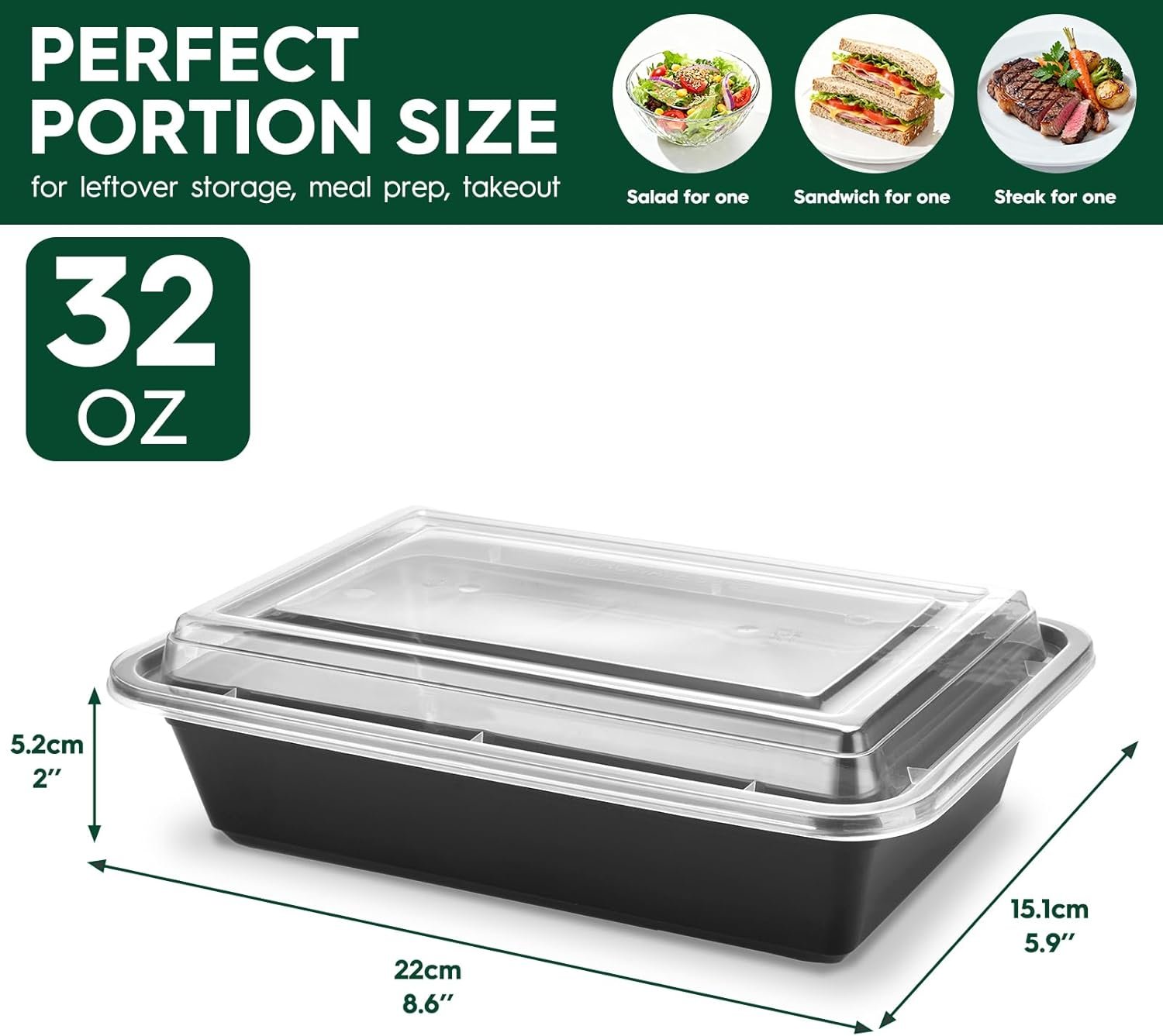 Contenedores de preparación de comidas con tapa, plástico reutilizable, 1 compartimento, libre de BPA, cajas bento para control de porciones y comida para llevar, personalización de logo, aptos para microondas/congelador/lavavajillas (paquete de 50, 32 oz) de proveedor.