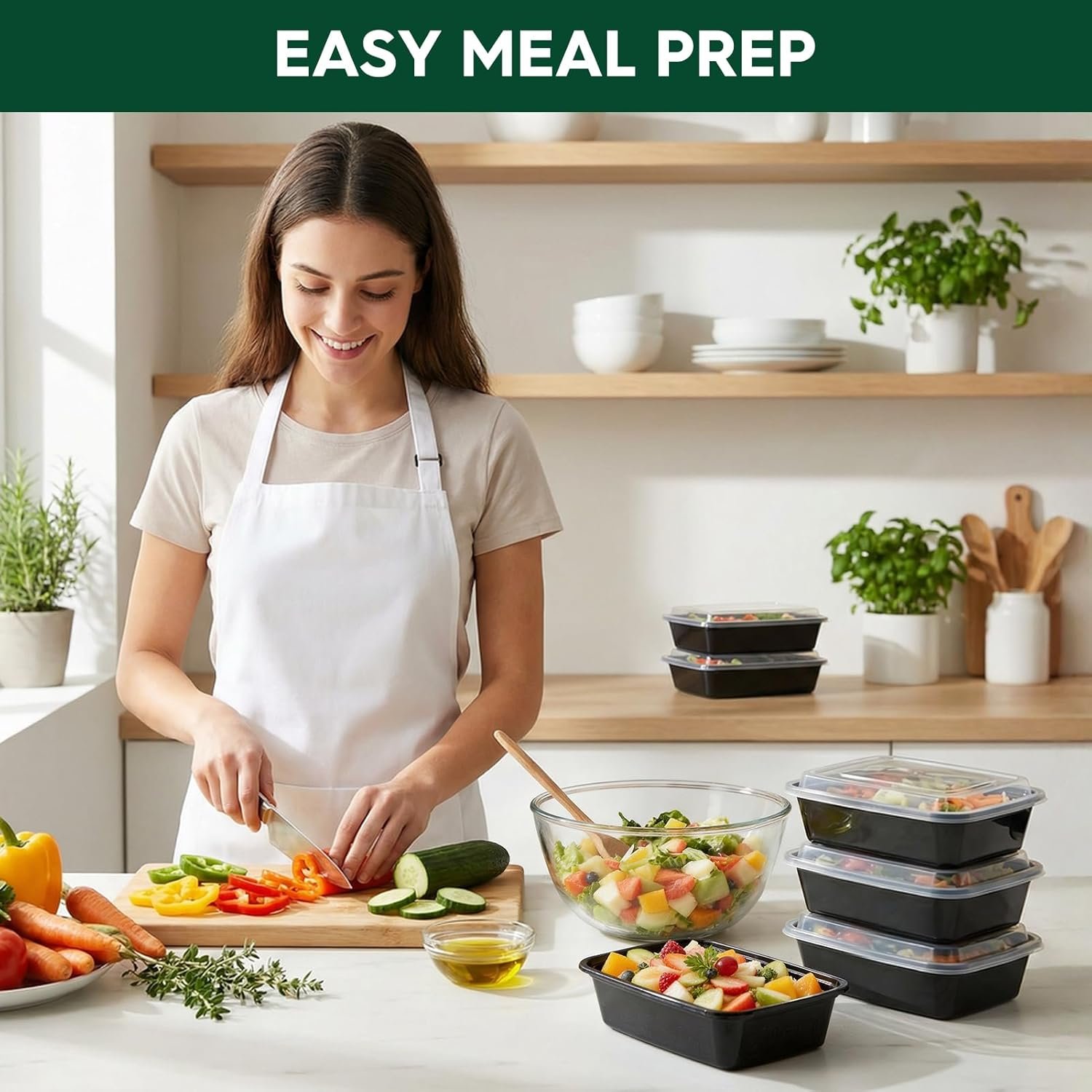 Contenedores de preparación de comidas con tapa, plástico reutilizable, 1 compartimento, libre de BPA, cajas bento para control de porciones y comida para llevar, personalización de logo, aptos para microondas/congelador/lavavajillas (paquete de 50, 32 oz) de proveedor.