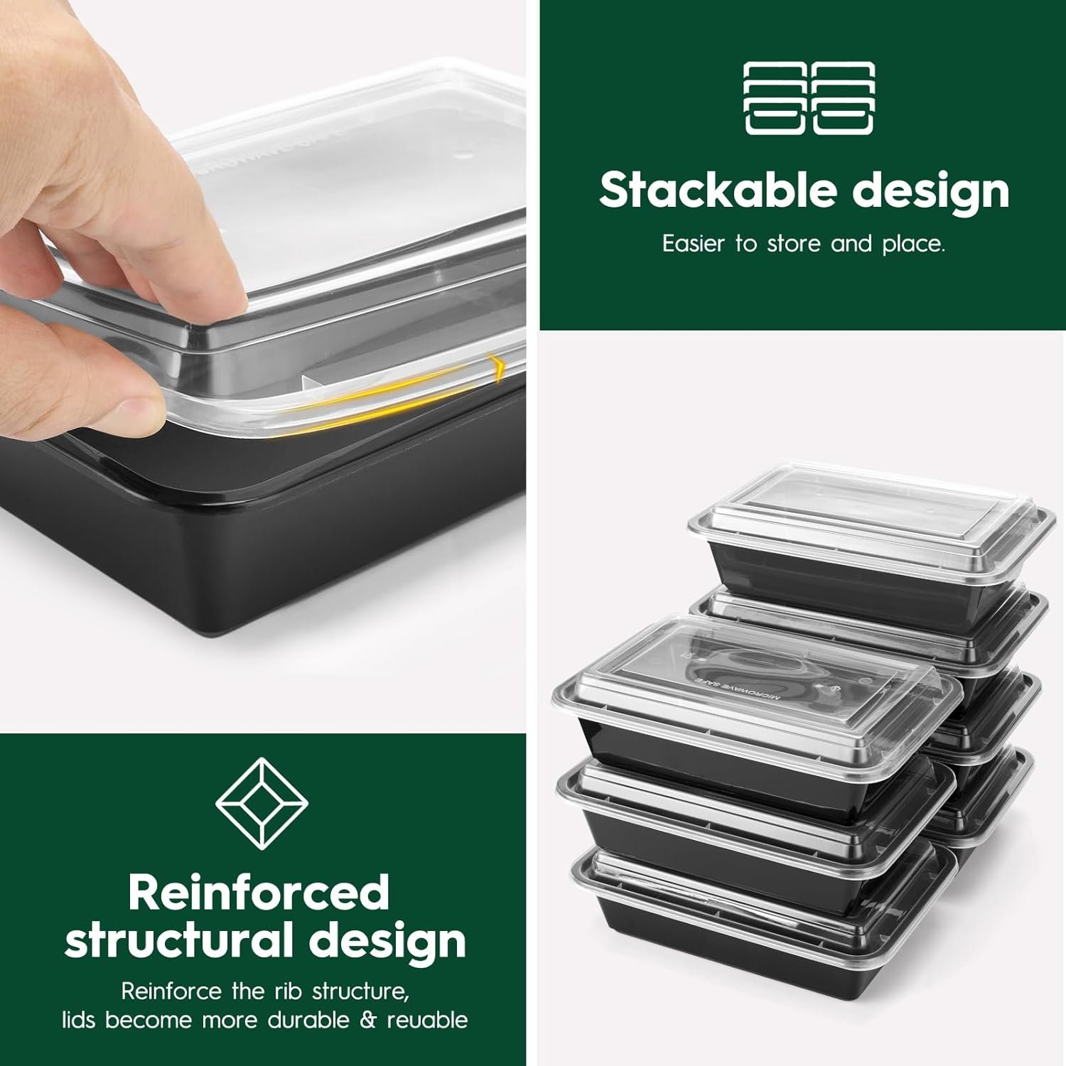 Contenedores de preparación de comidas con tapa, plástico reutilizable, 1 compartimento, libre de BPA, cajas bento para control de porciones y comida para llevar, personalización de logo, aptos para microondas/congelador/lavavajillas (paquete de 50, 32 oz) de proveedor.