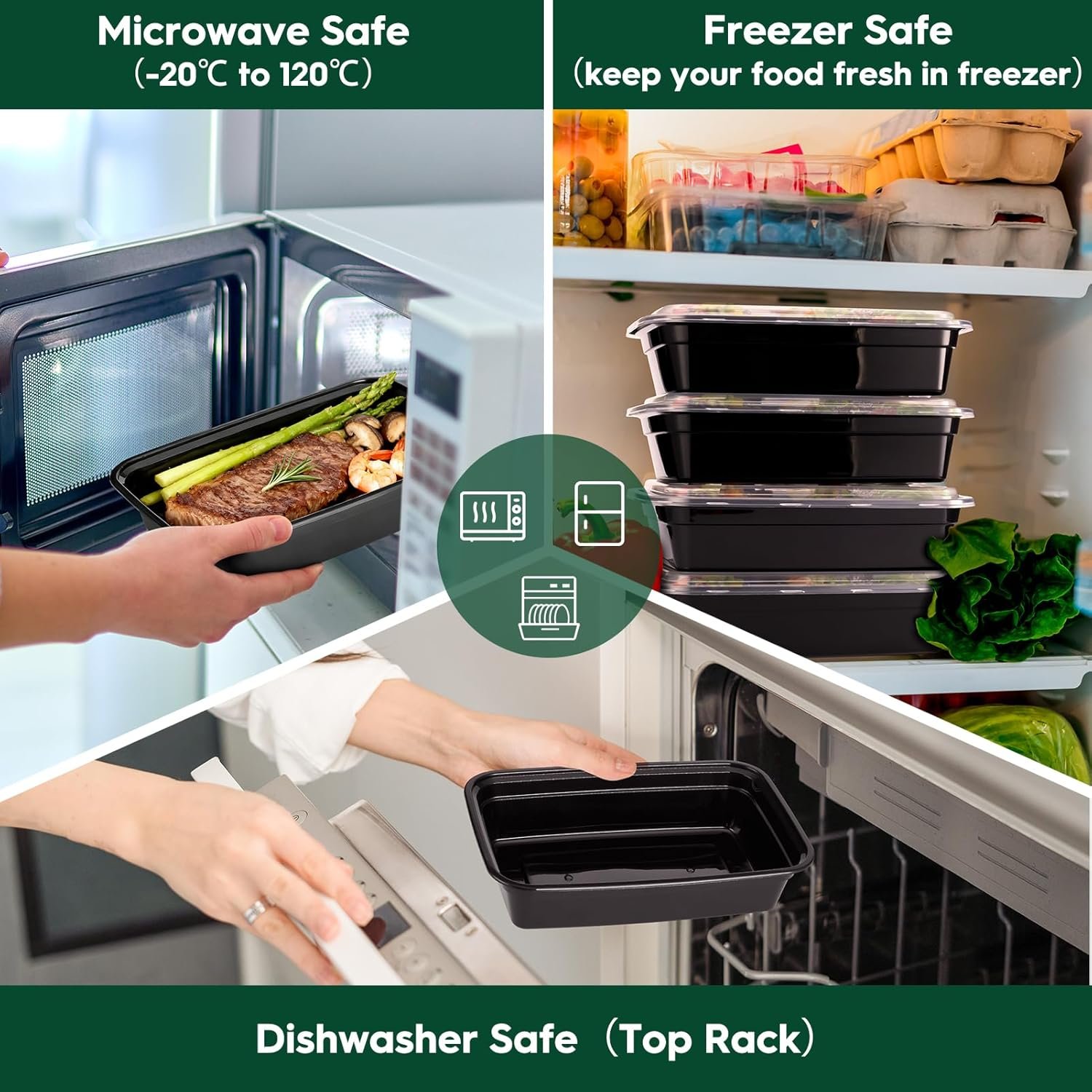 Contenedores de preparación de comidas con tapa, plástico reutilizable, 1 compartimento, libre de BPA, cajas bento para control de porciones y comida para llevar, personalización de logo, aptos para microondas/congelador/lavavajillas (paquete de 50, 32 oz) de proveedor.