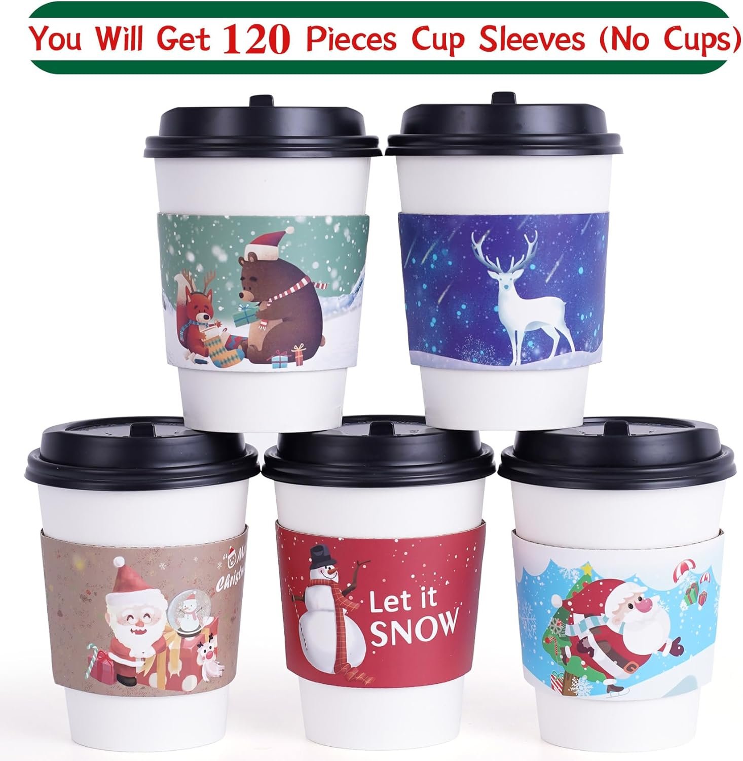Logo Personalizado 120 piezas de mangas para taza de café navideñas, aptas para tazas de 12 a 20 oz, con 5 diseños personalizados diferentes para chocolate caliente, café, cacao, té o bebidas frías, Proveedor confiable. Logo Personalizado 120 piezas de mangas para taza de café navideñas, aptas para tazas de 12 a 20 oz, con 5 diseños personalizados diferentes para chocolate caliente, café, cacao, té o bebidas frías, Proveedor confiable.