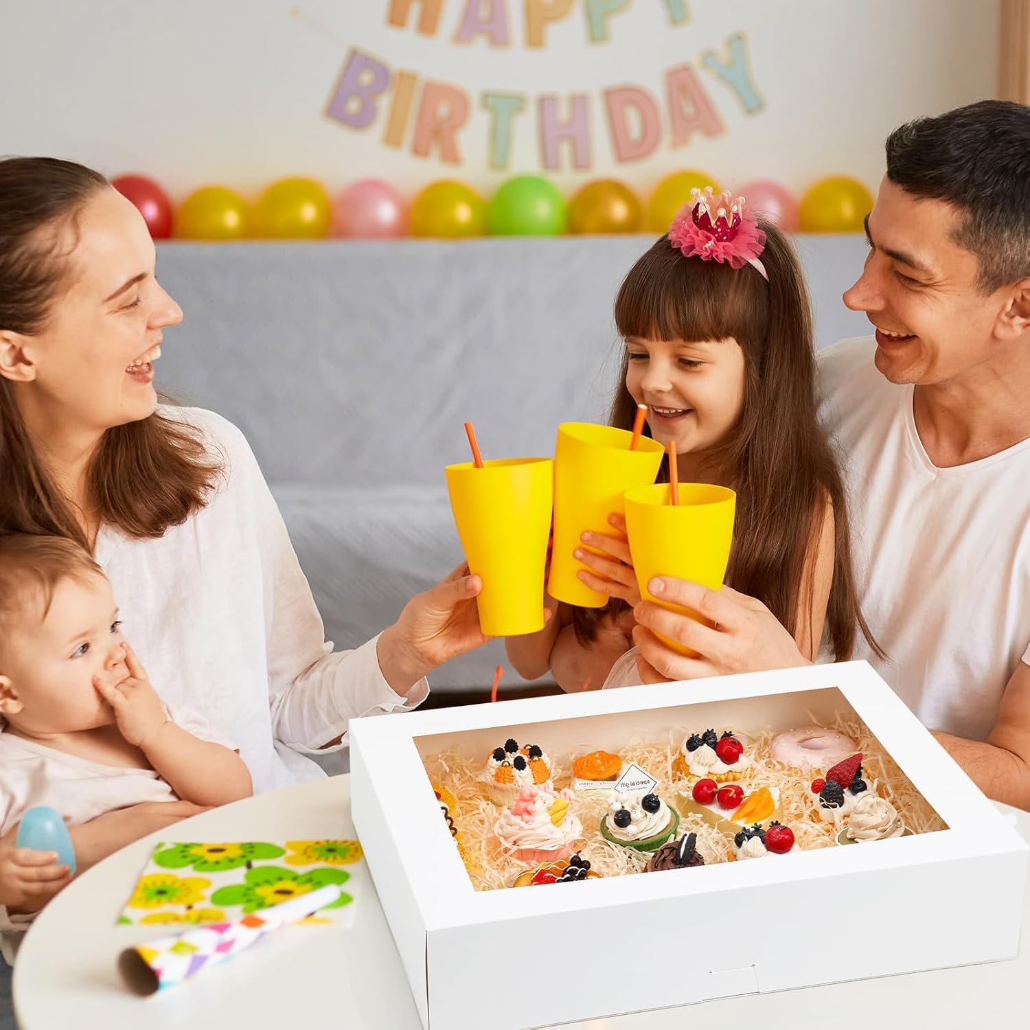 Cajas de pastel media con ventana, 10pcs 19x14x4in, para empacado de dulces como galletas, pasteles, donas y cupcakes, Marca Blanca, suministradas por nuestro Fabricante.