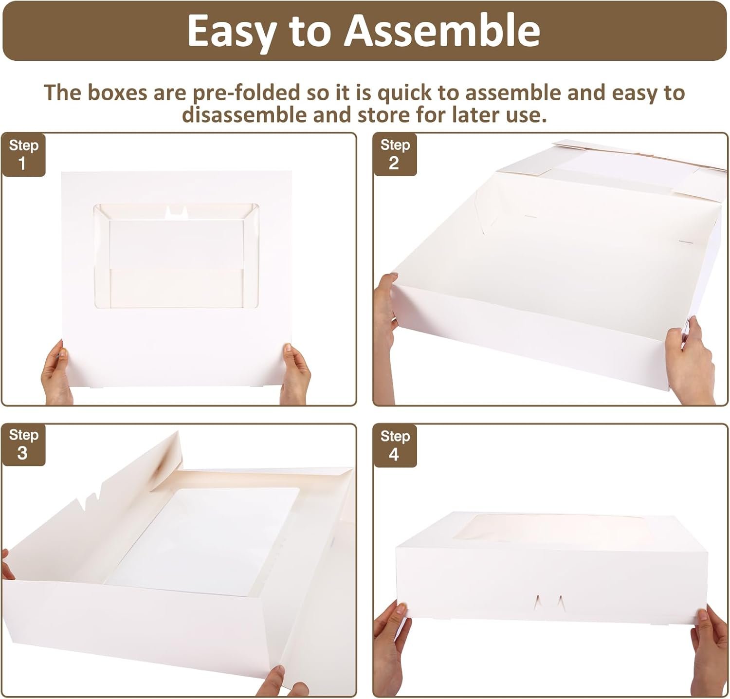 Cajas de pastel media con ventana, 10pcs 19x14x4in, para empacado de dulces como galletas, pasteles, donas y cupcakes, Marca Blanca, suministradas por nuestro Fabricante.