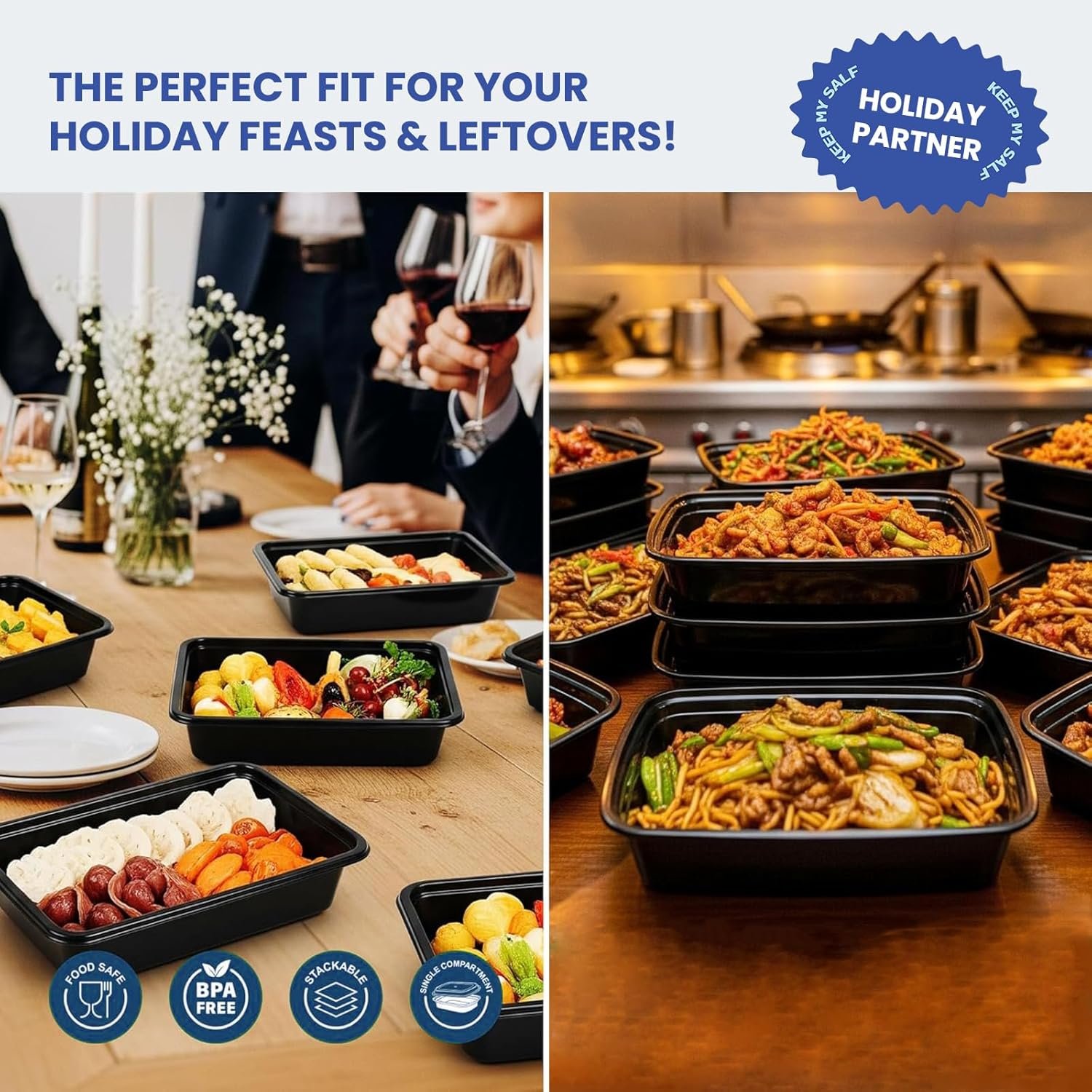 Logo Personalizado: 15 Pack de Contenedores de Comida de 32oz Reutilizables y Desechables, Almacenamiento de Alimentos con Tapa a Prueba de Filtraciones, Aptos para Microondas, Congelador y Lavavajillas, Marca Blanca de Proveedor.