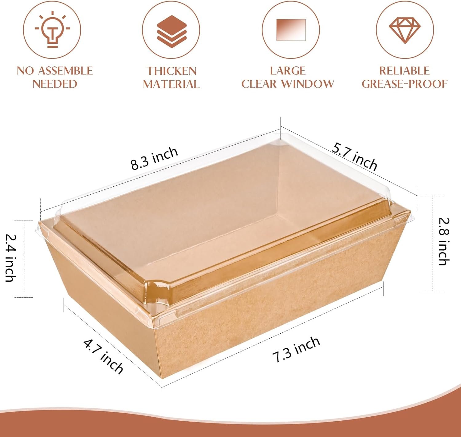 Cajas de charcutería de papel desechables de 8 x 6 pulgadas con tapa transparente, 20 unidades, para personalizar con logo, ideales para pasteles, cupcakes, sándwiches y bombas de cacao, proveedor confiable.