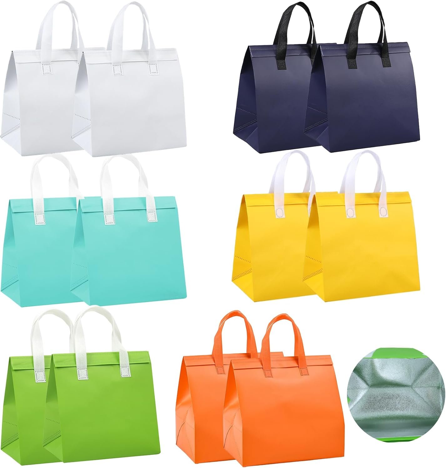 Bolsas Térmicas Desechables Personalizadas para Almuerzo y Comida para Llevar, 12 Piezas, Ideal para Café, Leche, Té, Bebidas Calientes y Frías, Entrega de Alimentos, Marca Blanca, Fábrica con 6 Colores Disponibles.