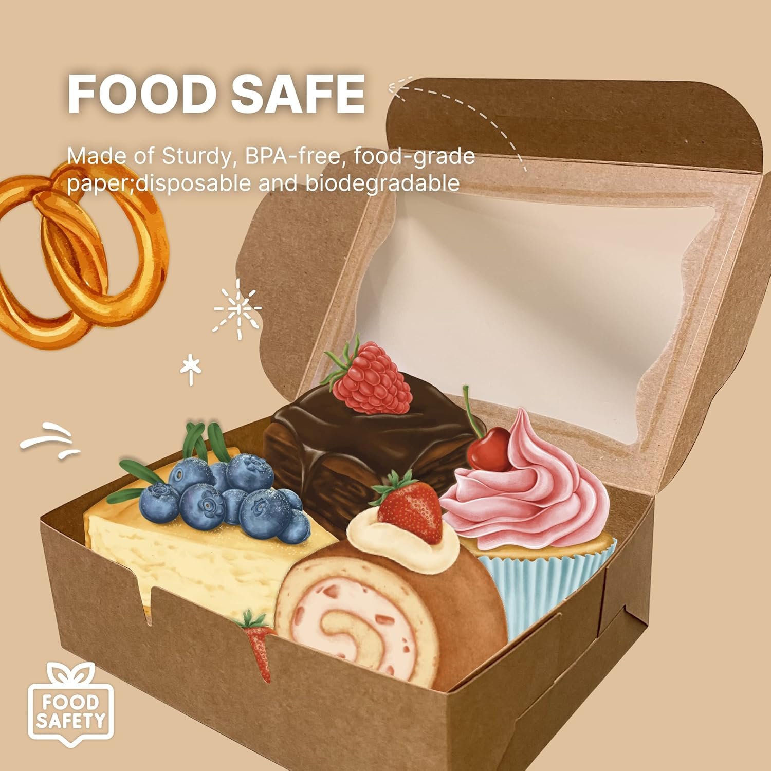 Caja de papel Kraft con ventana - 12 unidades para pasteles, galletas, fresas cubiertas de chocolate, macarons y muffins, embalaje desechable para postres 8 x 6 x 2.5 pulgadas, Marca blanca, Proveedor confiable. Caja de papel Kraft con ventana - 12 unidades para pasteles, galletas, fresas cubiertas de chocolate, macarons y muffins, embalaje desechable para postres 8 x 6 x 2.5 pulgadas, Marca blanca, Proveedor confiable.