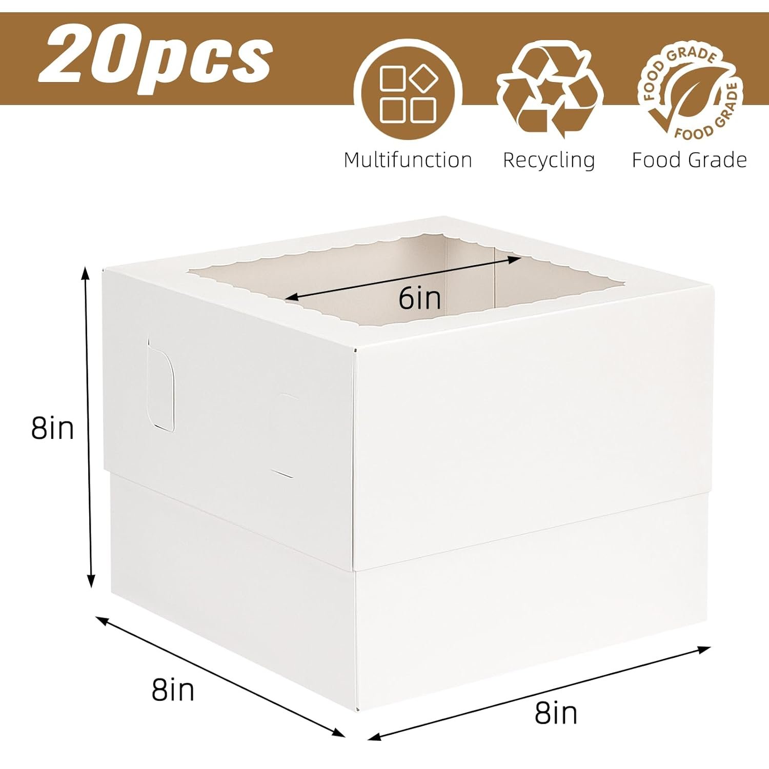 Cajas Pasteles 20pcs 8x8x8 Pulgadas con Ventana, Marca Blanca para Postres, Personalizadas con Logo, Proveedor de Soluciones para Cumpleaños, Bodas, San Valentín y Fiestas Cajas Pasteles 20pcs 8x8x8 Pulgadas con Ventana, Marca Blanca para Postres, Personalizadas con Logo, Proveedor de Soluciones para Cumpleaños, Bodas, San Valentín y Fiestas