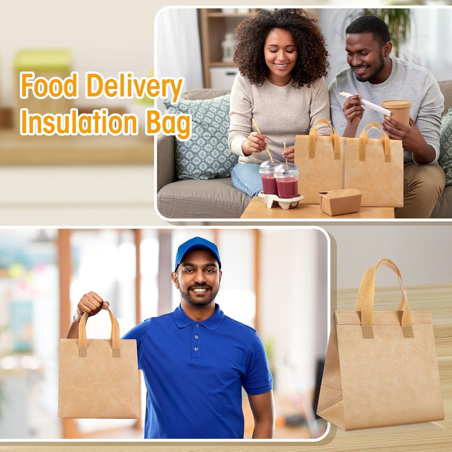 Bolsas Térmicas de Comida para Llevar con Logo Personalizado, 50 Pcs de Aislamiento Térmico para Café, Leche, Té, Pizza y Comida Caliente o Fría, Ideal para Catering y Restaurantes, 9.5