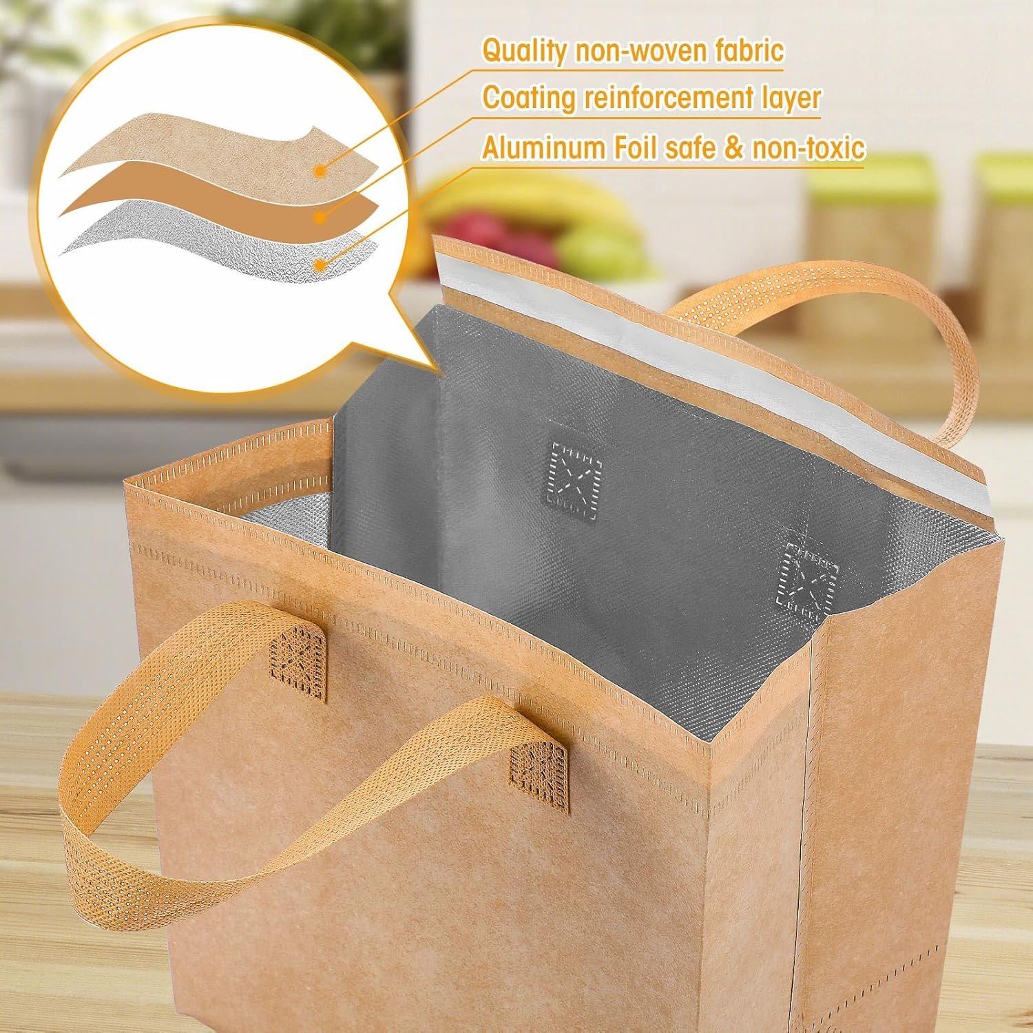 Bolsas Térmicas de Comida para Llevar con Logo Personalizado, 50 Pcs de Aislamiento Térmico para Café, Leche, Té, Pizza y Comida Caliente o Fría, Ideal para Catering y Restaurantes, 9.5