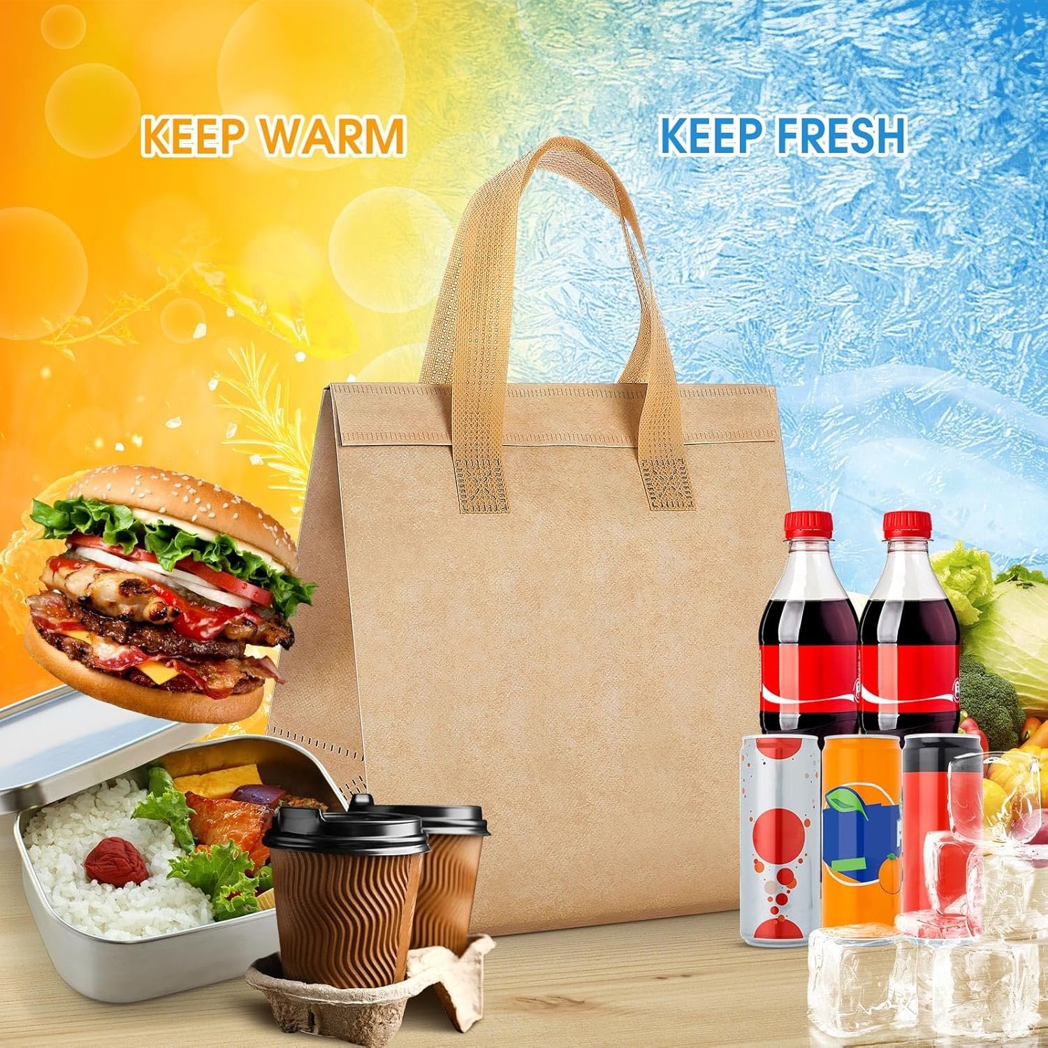 Bolsas Térmicas de Comida para Llevar con Logo Personalizado, 50 Pcs de Aislamiento Térmico para Café, Leche, Té, Pizza y Comida Caliente o Fría, Ideal para Catering y Restaurantes, 9.5