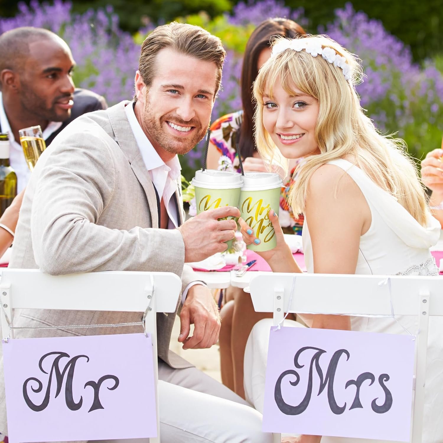 Logo Personalizado Tazas de Café Desechables de 12oz en Verde Salvia con Tapa y Popotes, Foil Dorado para Bodas, Aniversarios, Día de San Valentín y Ducha de Novias, Proveedor de Productos de Fiesta.