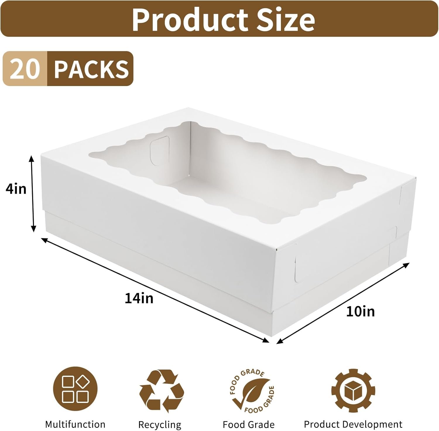 Cajas de pastelería blancas de 20 piezas de 14x10x4in con ventana, ideales para empaques de pasteles, donas, cupcakes y tartas; Proveedor de soluciones con Logo Personalizado y Marca Blanca. Cajas de pastelería blancas de 20 piezas de 14x10x4in con ventana, ideales para empaques de pasteles, donas, cupcakes y tartas; Proveedor de soluciones con Logo Personalizado y Marca Blanca.