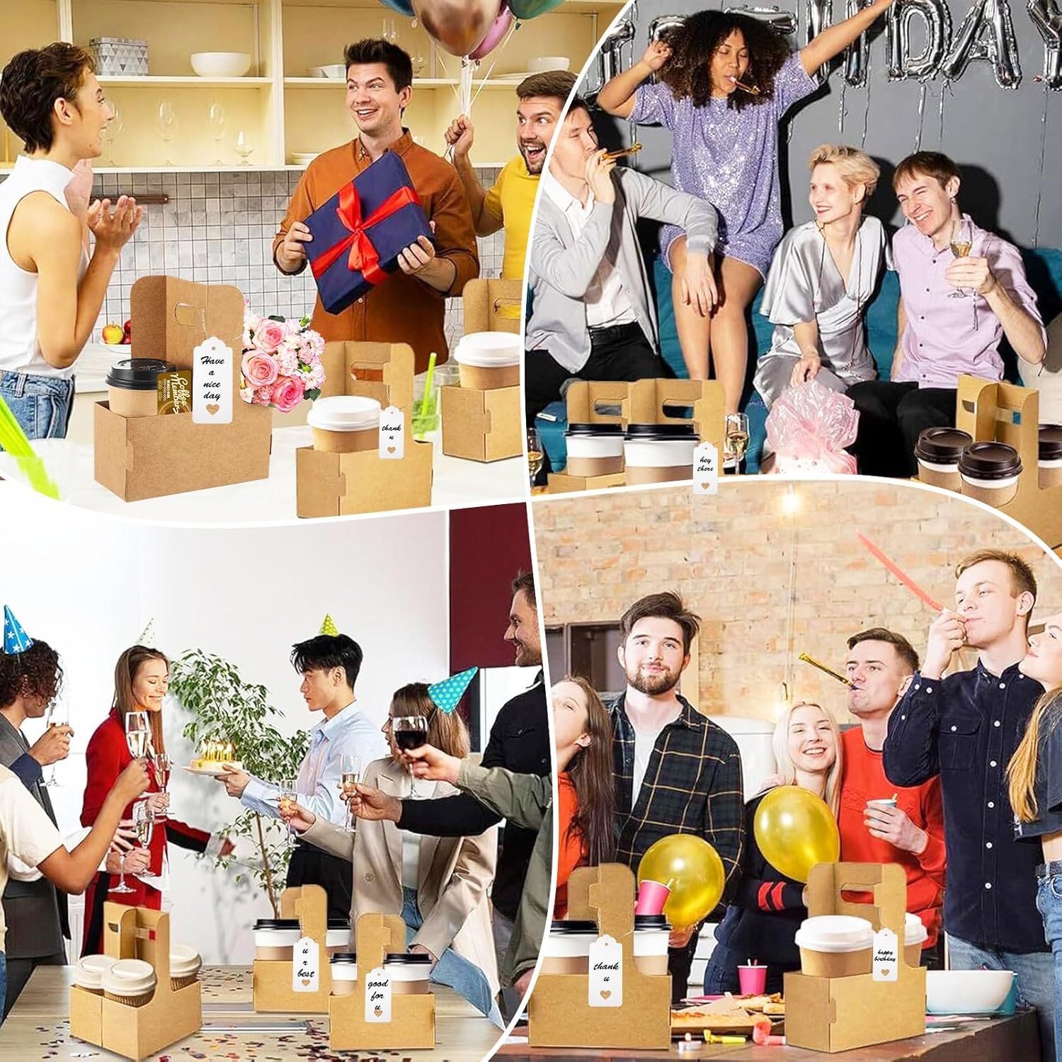 Logo Personalizado Soporte de Bebidas Desechable de Cartón de 2 Tazas con Asa, Portátil para Bebidas Calientes y Frías, Ideal para Servicios de Entrega de Alimentos, Marca Blanca para Apreciación de Maestros y Día de la Madre, Proveedor de Calidad.