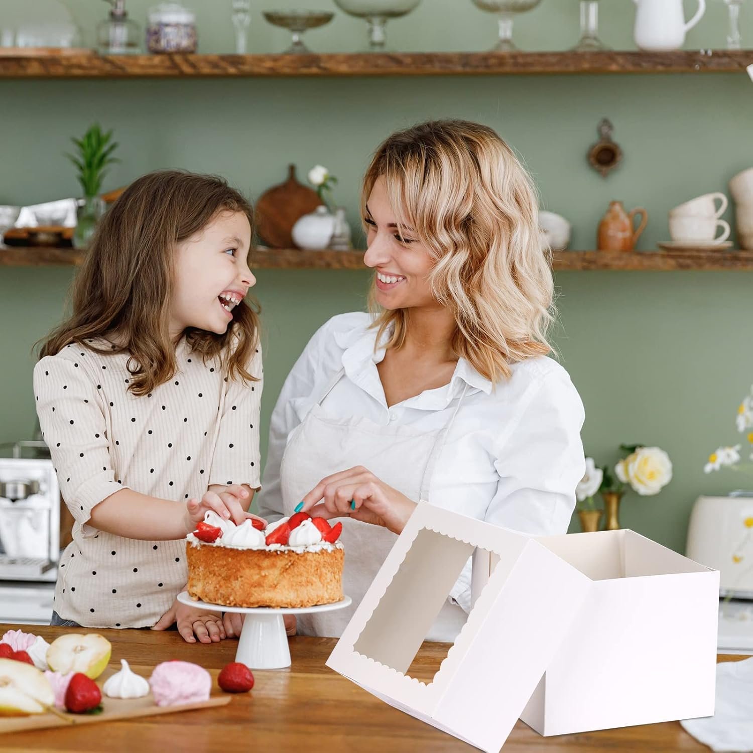 Cajas Pasteles con Logo Personalizado, 15 Sets de Cajas para Pasteles Altas 10x10x8 Pulgadas con Tableros de Pastel, Portacakes Blancas con Ventana, Marca Blanca, Proveedor de Materiales de Repostería.