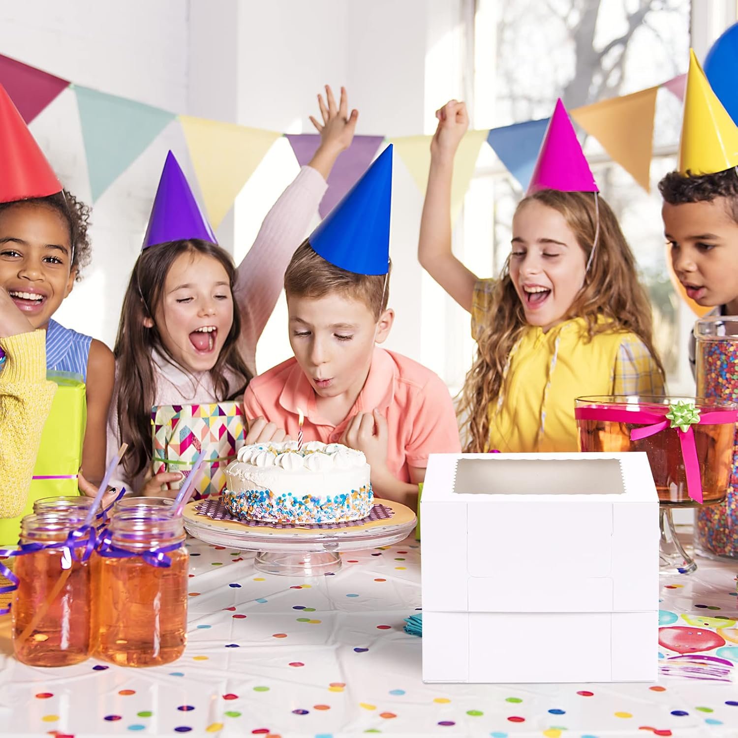 Cajas Pasteles con Logo Personalizado, 15 Sets de Cajas para Pasteles Altas 10x10x8 Pulgadas con Tableros de Pastel, Portacakes Blancas con Ventana, Marca Blanca, Proveedor de Materiales de Repostería.