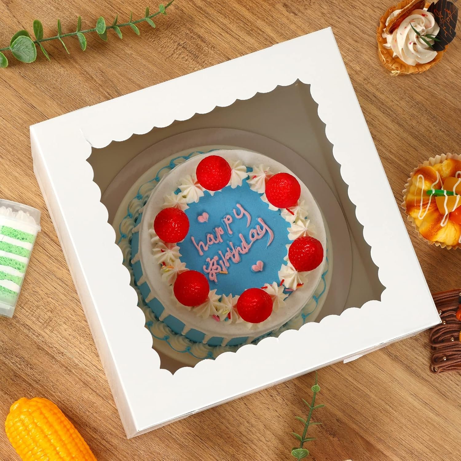 Cajas Pasteles con Logo Personalizado, 15 Sets de Cajas para Pasteles Altas 10x10x8 Pulgadas con Tableros de Pastel, Portacakes Blancas con Ventana, Marca Blanca, Proveedor de Materiales de Repostería.