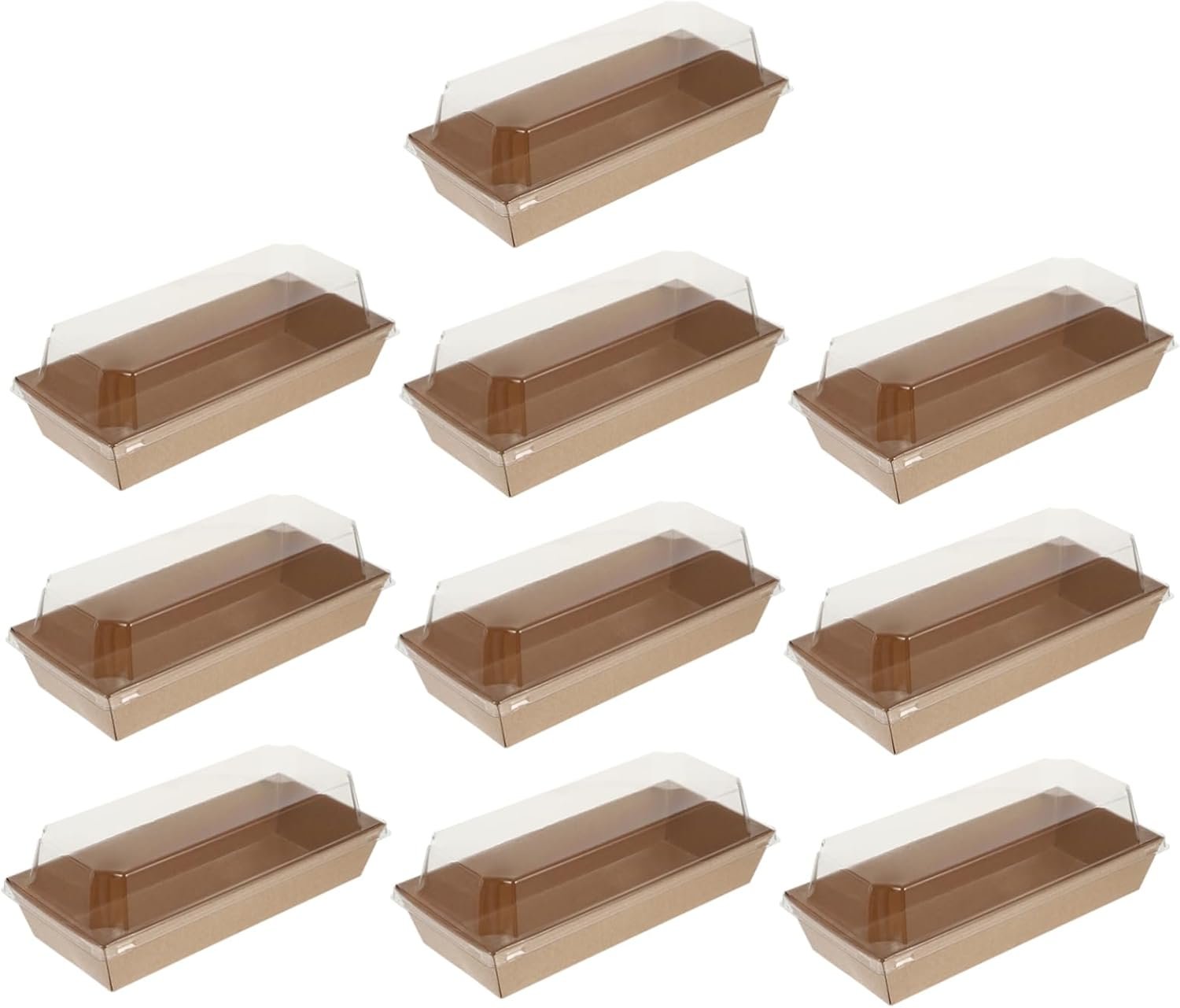Caja de Papel Kraft Rectangulares de 10 Piezas para Empacar Sándwiches con Tapa de Plástico Transparente, Ideal para Pastelería, Pan y Snacks, Marca Blanca de Fábrica para Comidas para Llevar, Picnics y Fiestas con Logo Personalizado.