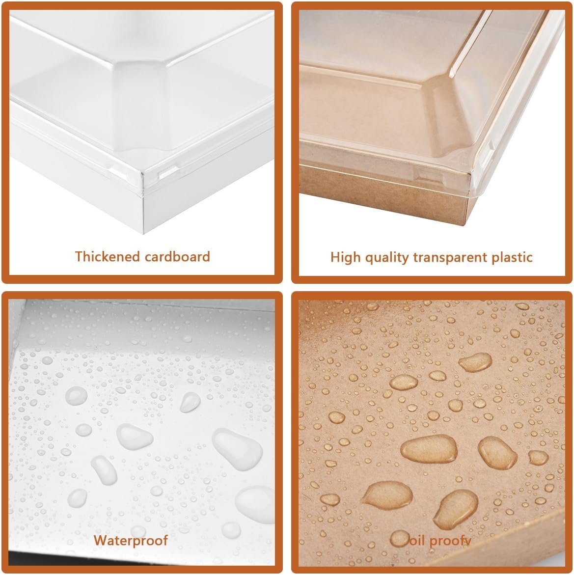 Cajas de Charcutería 100 Pack con Tapa Transparente - Ecológicas, Portátiles y Antifugas - 50 Marrones y 50 Blancas, Logotipo Personalizado, Proveedor de Soluciones de Envase Cajas de Charcutería 100 Pack con Tapa Transparente - Ecológicas, Portátiles y Antifugas - 50 Marrones y 50 Blancas, Logotipo Personalizado, Proveedor de Soluciones de Envase