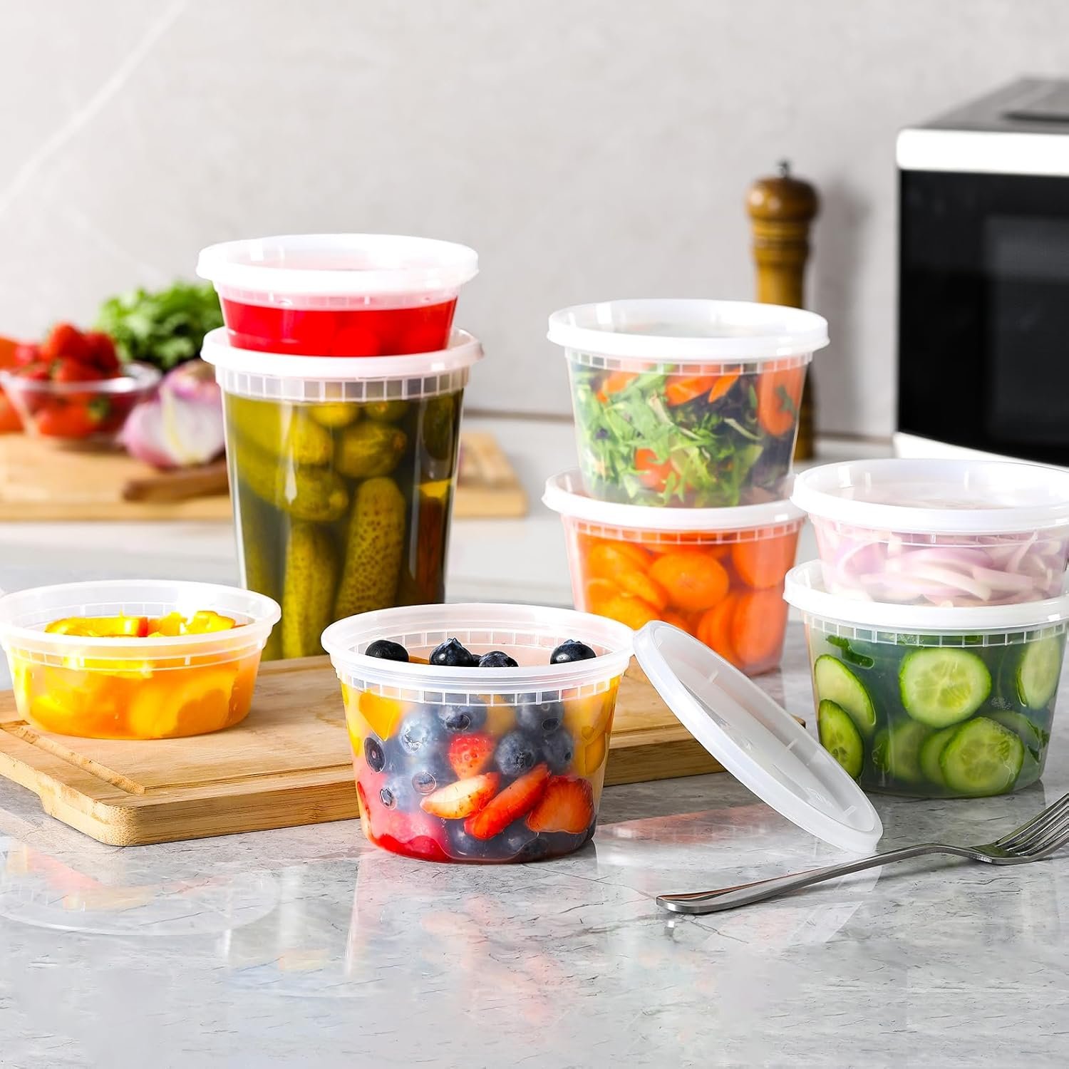 Logo Personalizado - Set de 24 Contenedores de Plástico para Alimentos con Tapas, variedad de 8 oz, 16 oz y 32 oz, recipientes herméticos para almacenamiento de comida, apto para congelador, lavavajillas y microondas, marca blanca de Proveedor para almacenamiento de comida para llevar. Logo Personalizado - Set de 24 Contenedores de Plástico para Alimentos con Tapas, variedad de 8 oz, 16 oz y 32 oz, recipientes herméticos para almacenamiento de comida, apto para congelador, lavavajillas y microondas, marca blanca de Proveedor para almacenamiento de comida para llevar.