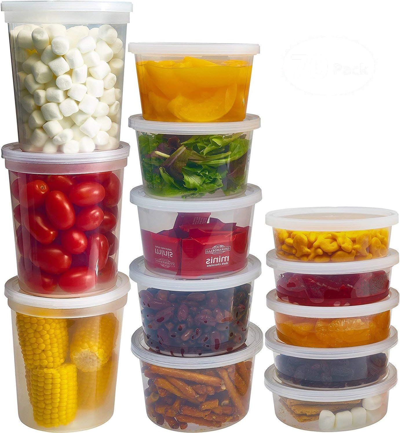 Contenedores de Almacenamiento de Alimentos con Tapa 8oz, 16oz, 32oz Combo Pack de Tazas Deli para Congelador Marca Blanca, 44 Sets BPA Libre, Redondas y A Prueba de Fugas para Preparación de Comidas, Tapa Hermética, Proveedor