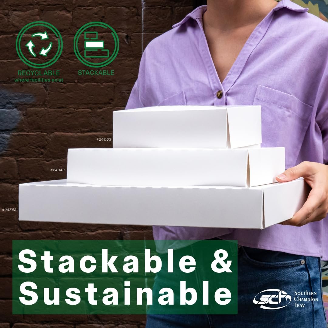 Caja de Panadería Blanca con Ventana, 100 Unidades, 16x12x2.5, Contenedores Auto Pop-Up para Pasteles, Tazón de Galletas con Ventana, Logo Personalizado, Ideal para Donas, Proveedor de Envases Desechables.